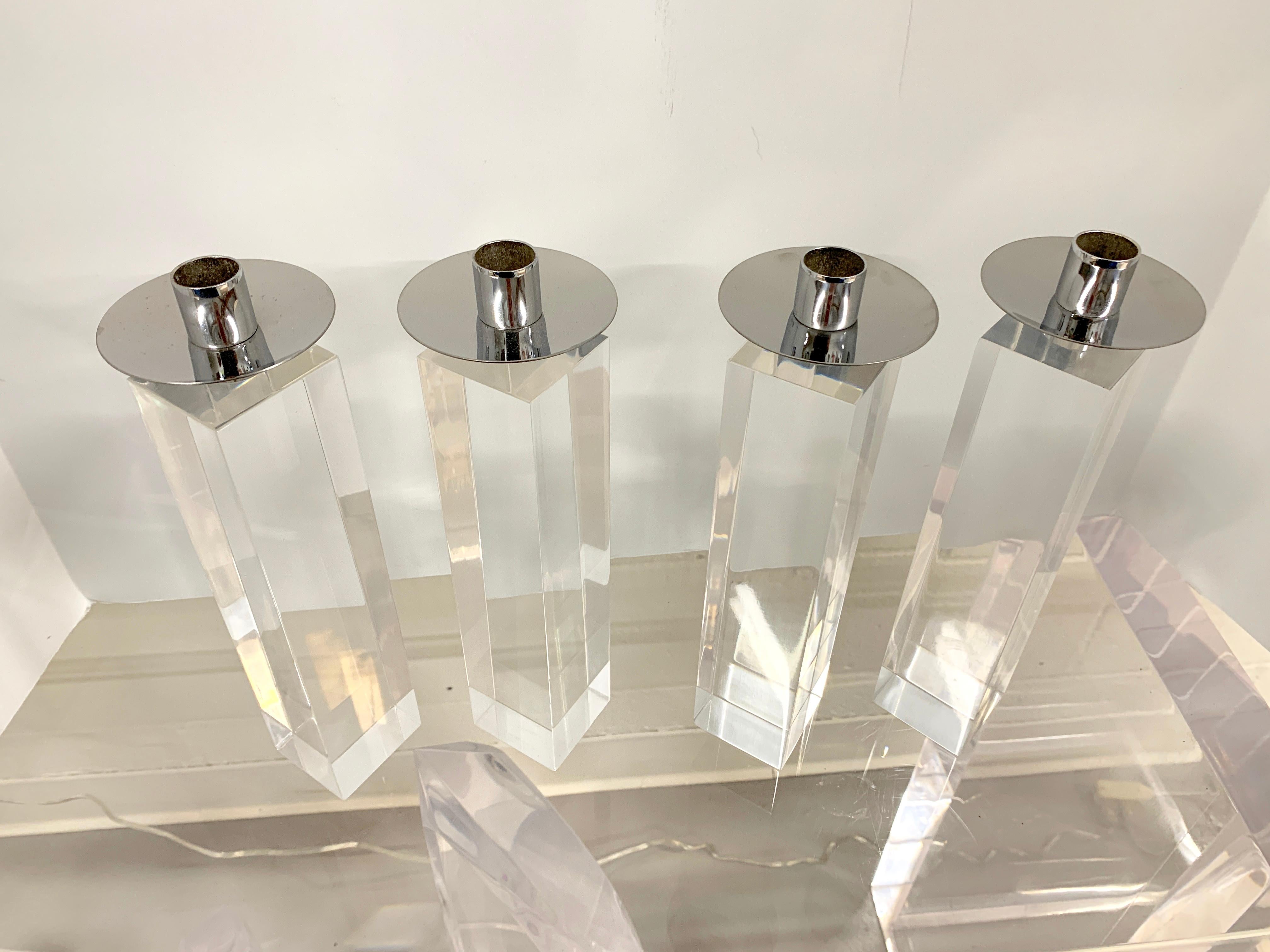 American Set of 4 Charles Hollis Jones Lucite Nickel Candleholders