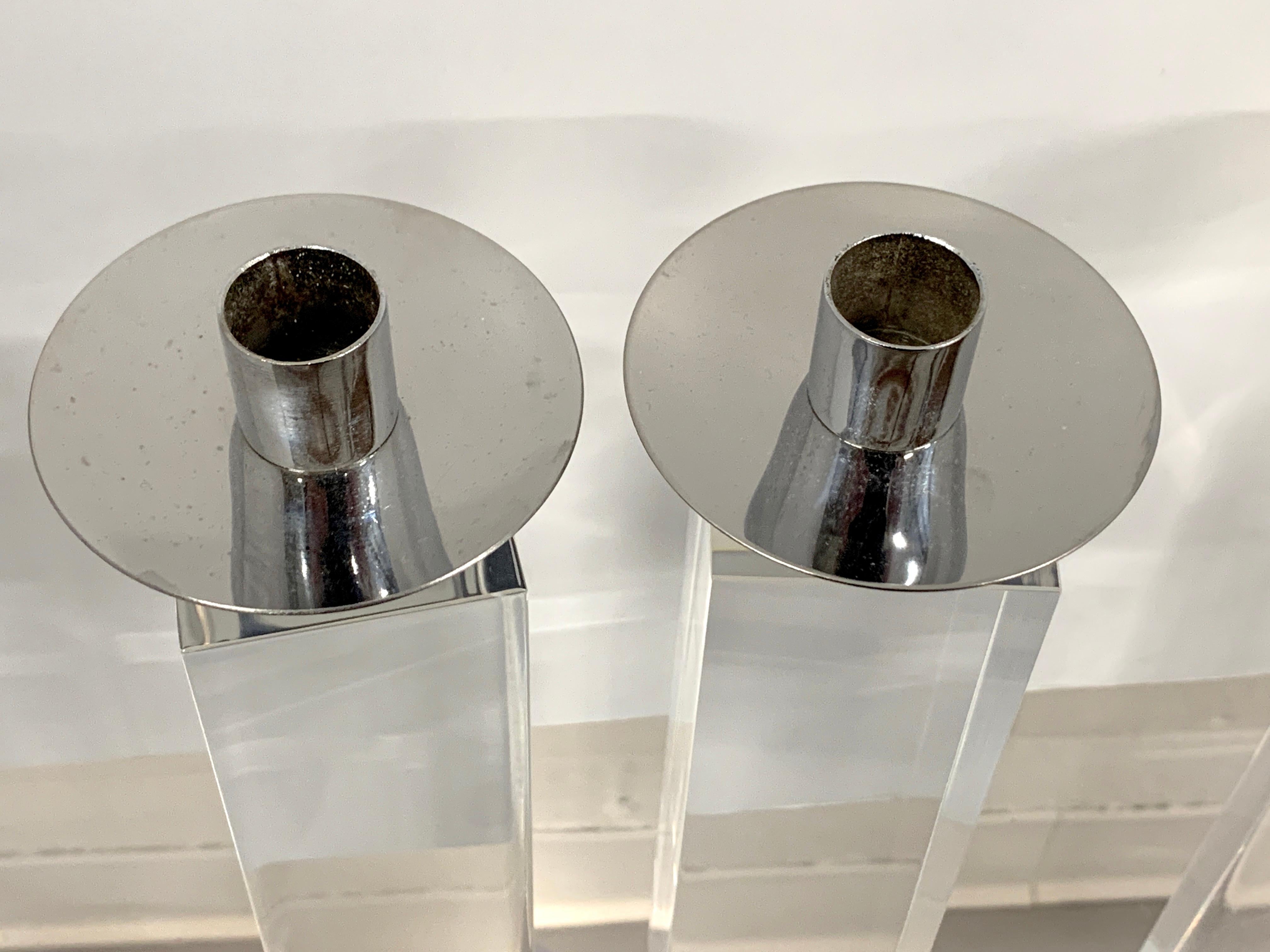 Set of 4 Charles Hollis Jones Lucite Nickel Candleholders In Good Condition In Palm Springs, CA
