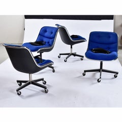 Set of (4) Charles Pollock for Knoll Blue Tweed & Velvet Executive Chairs