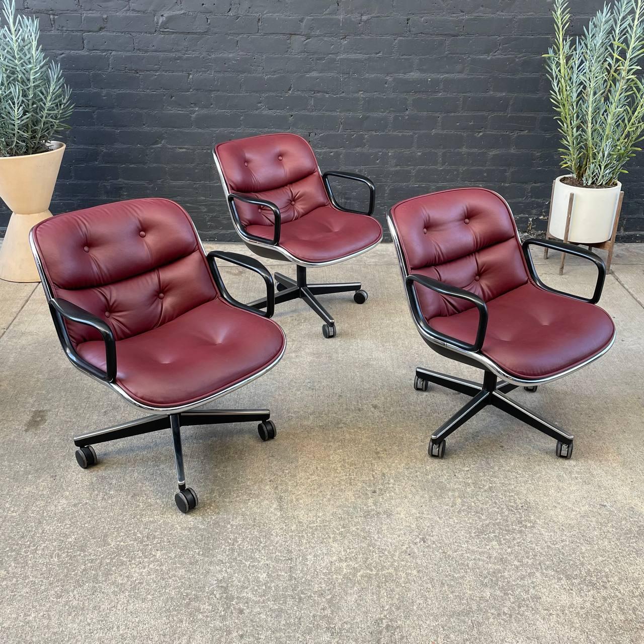 Mid-Century Modern Set of 4 Charles Pollock for Knoll Leather Executive Desk Chair’s