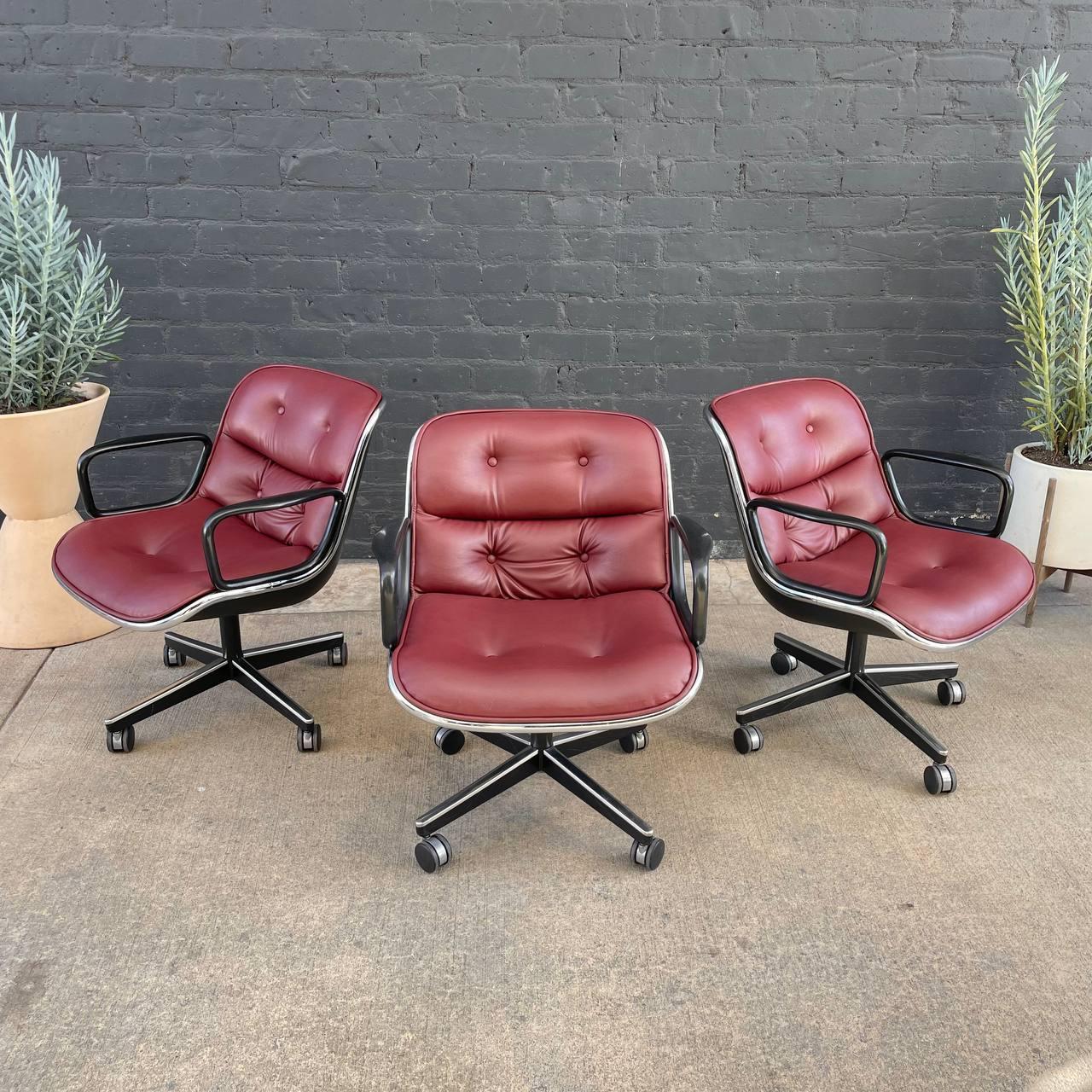 American Set of 4 Charles Pollock for Knoll Leather Executive Desk Chair’s