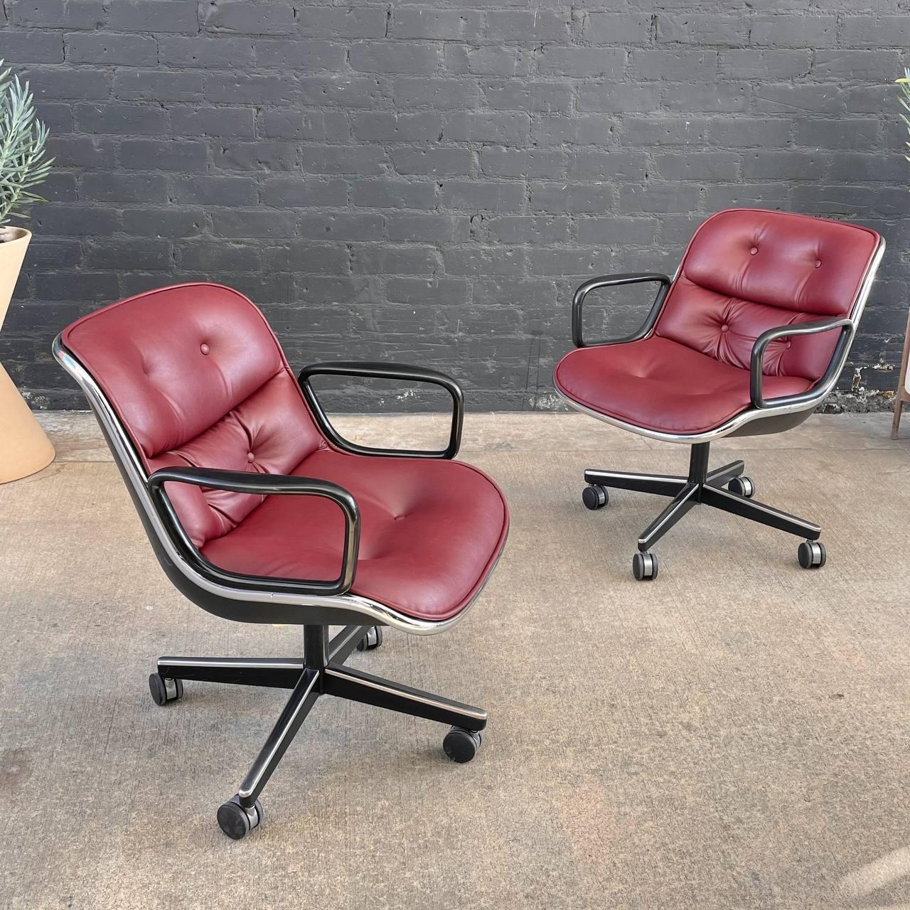 Set of 4 Charles Pollock for Knoll Leather Executive Desk Chair’s In Good Condition In Los Angeles, CA