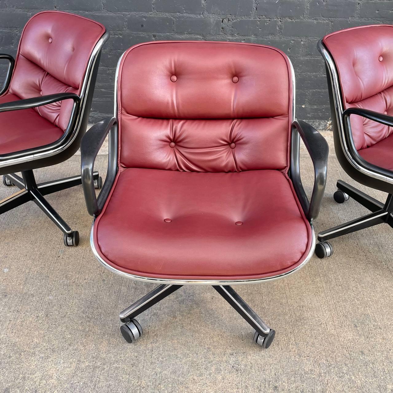 Mid-20th Century Set of 4 Charles Pollock for Knoll Leather Executive Desk Chair’s