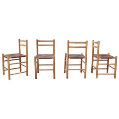 Set of 4 Birch and Leather Dining Chairs