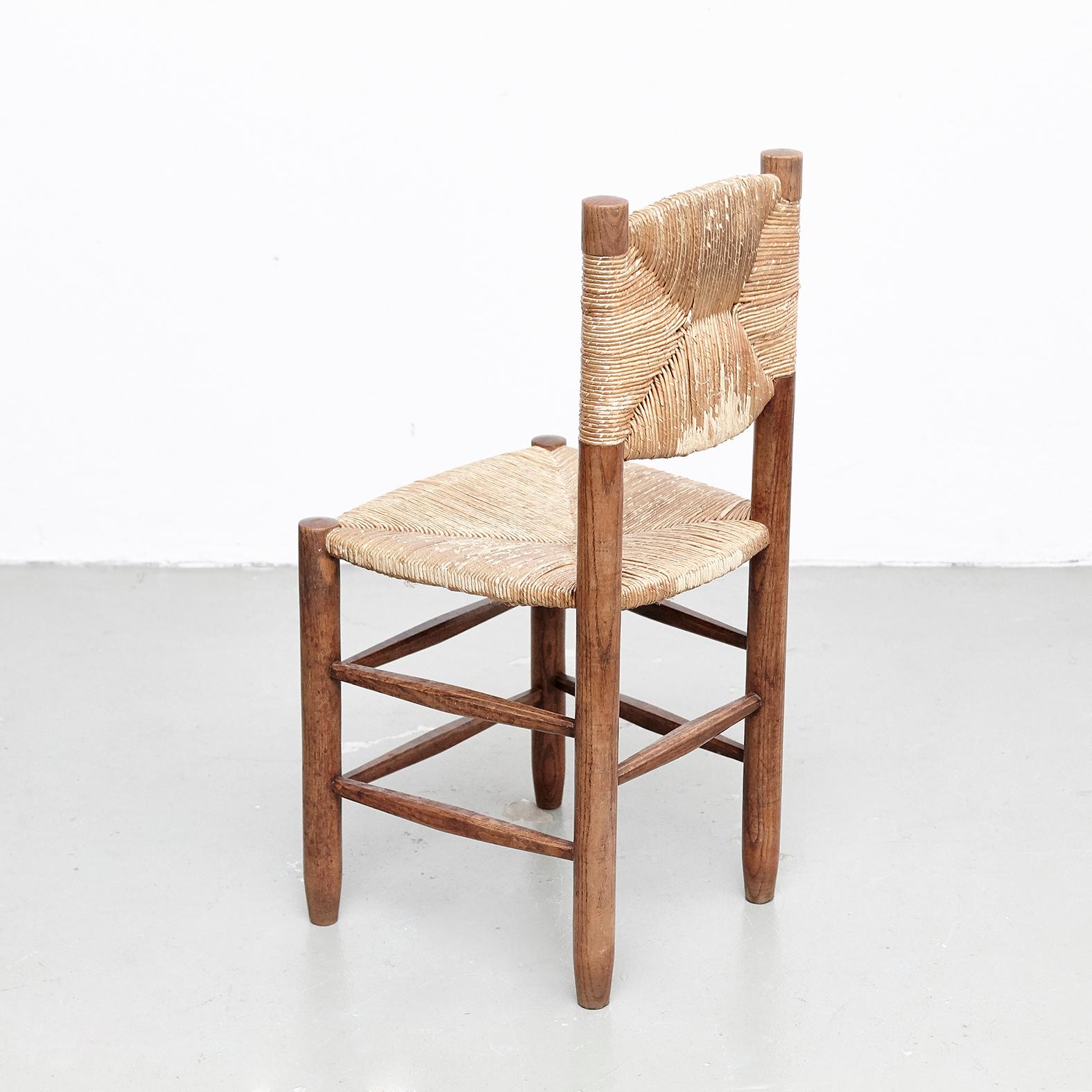 Set of 4 Charlotte Perriand Mid Century Modern, Oak Ratta Model 19 Bauche Chairs 4