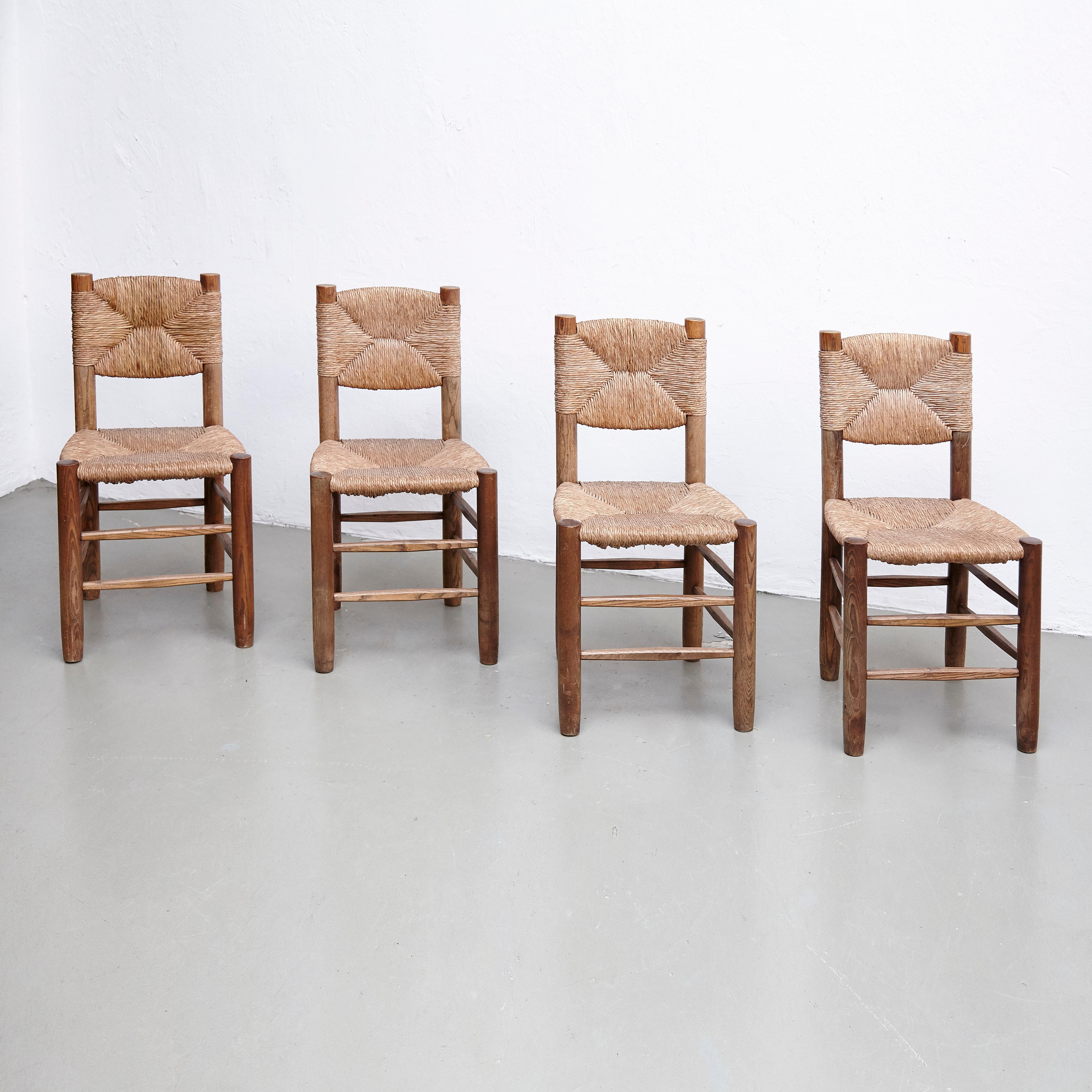 French Set of 4 Charlotte Perriand, Mid Century Modern, Model 19 Bauche Chair, 1950