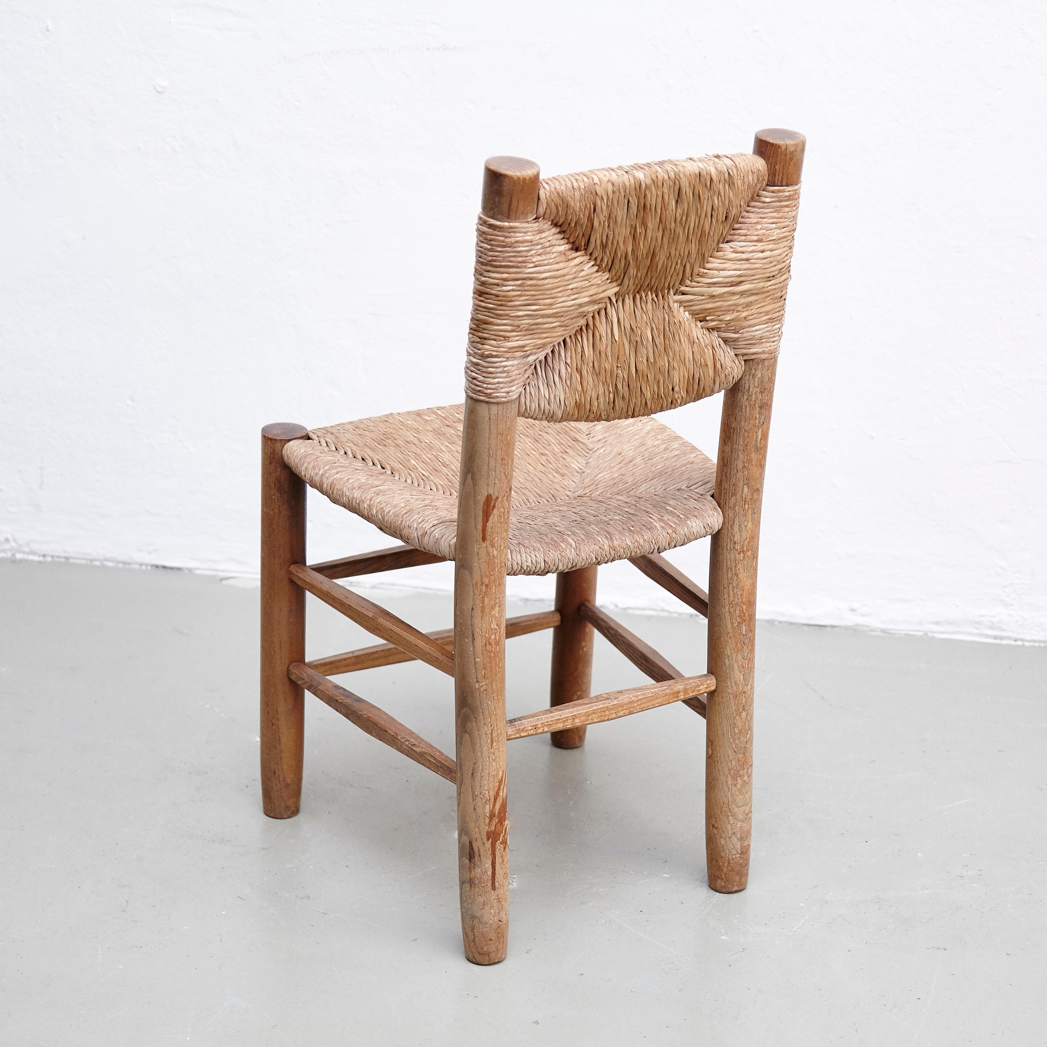Rattan Set of 4 Charlotte Perriand, Mid Century Modern, Model 19 Bauche Chair, 1950