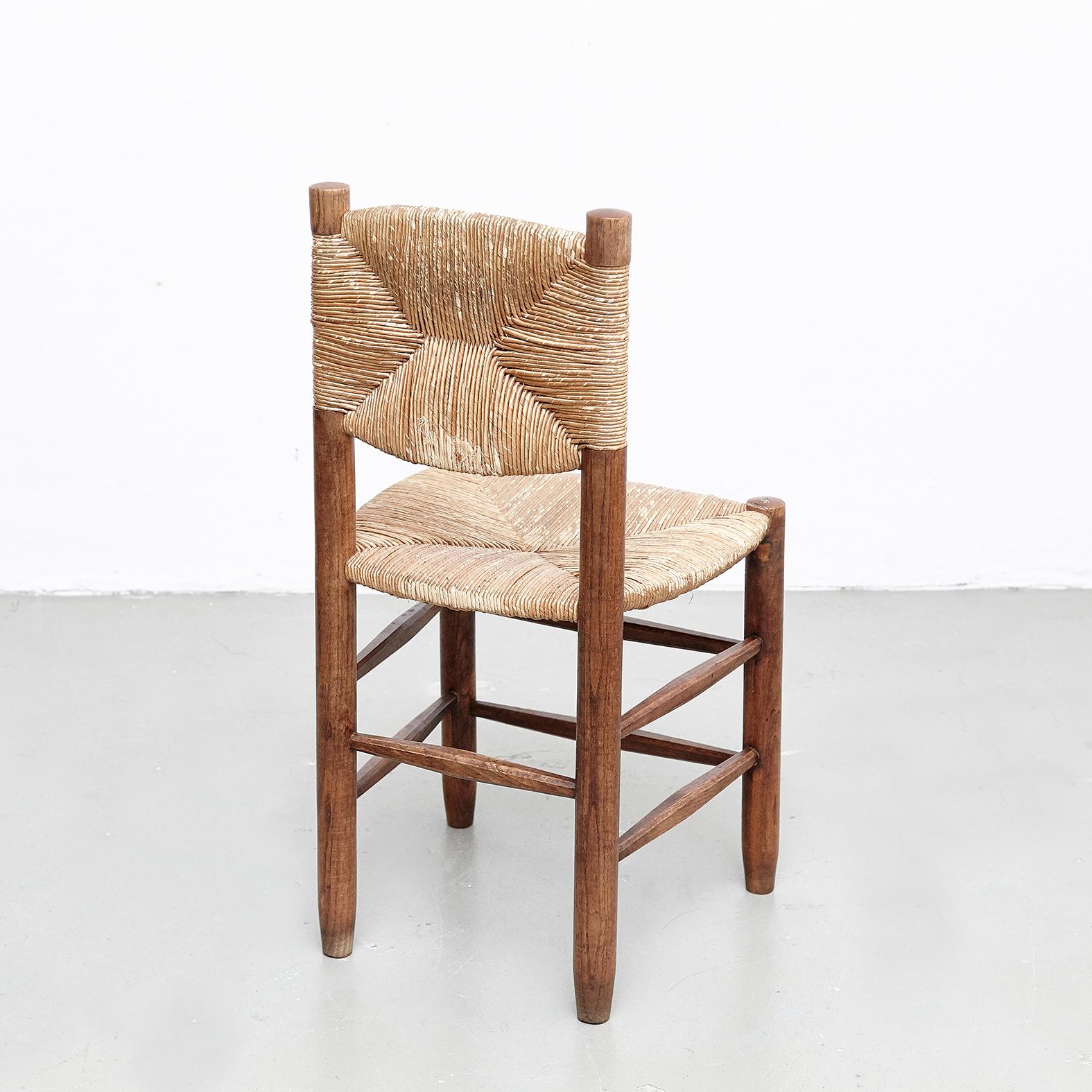 Rattan Set of 4 Charlotte Perriand Mid Century Modern, Oak Ratta Model 19 Bauche Chairs