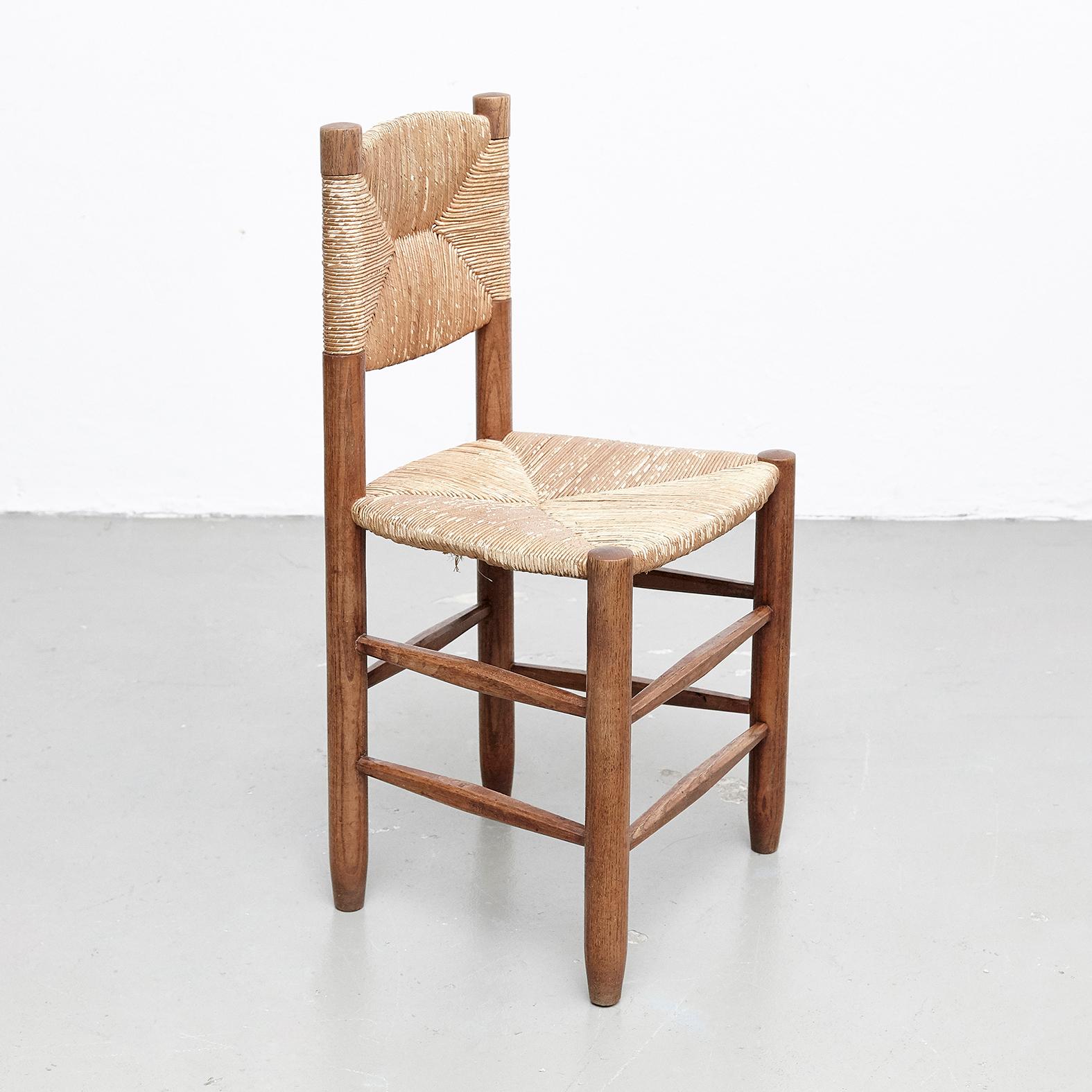 Set of 4 Charlotte Perriand Mid Century Modern, Oak Ratta Model 19 Bauche Chairs 1