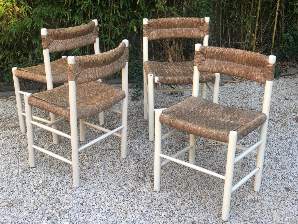 Mid-Century Modern Set of 4 Charlotte Perriand Chairs Model Dordogne Robert Sentou Edition, 1950's