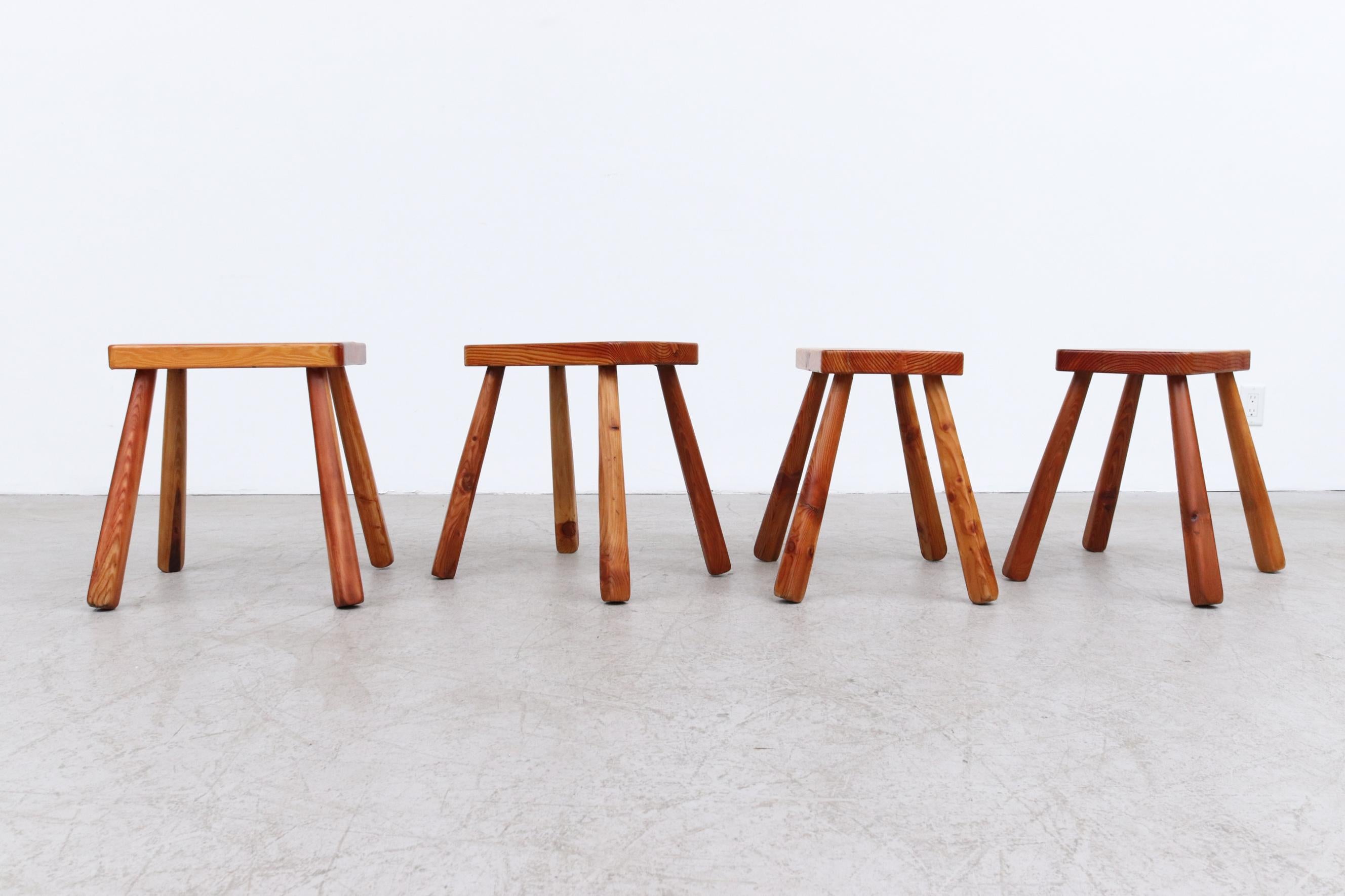 Mid-Century Modern Set of 4 Charlotte Perriand Inspired Italian Pine Stools For Sale