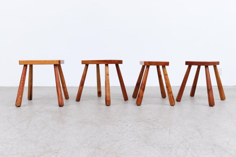Mid-Century Modern Set of 4 Charlotte Perriand Inspired Italian Stools For Sale