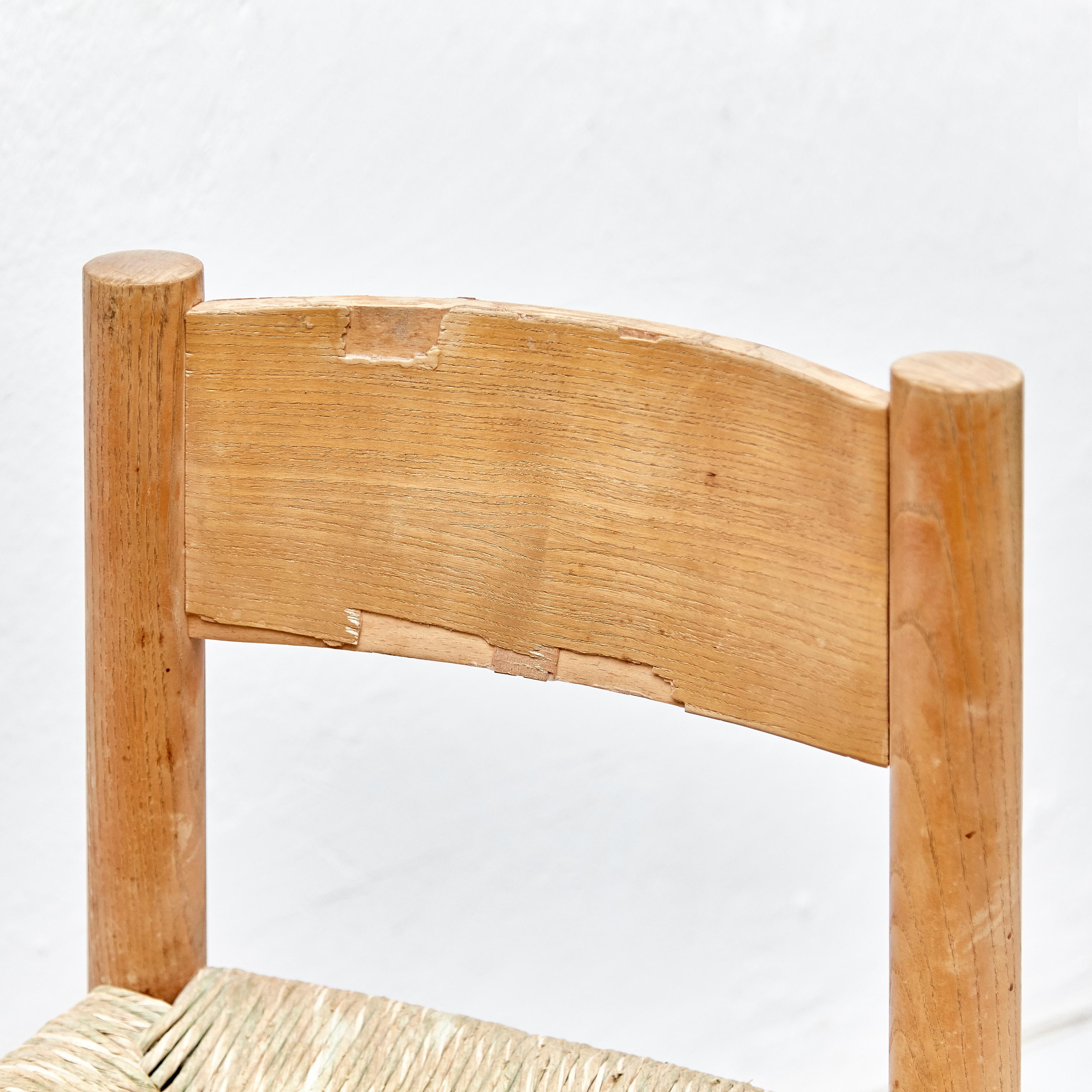 Set of 4 Charlotte Perriand Mid-Century Modern Wood Rattan Meribel French Chairs 13
