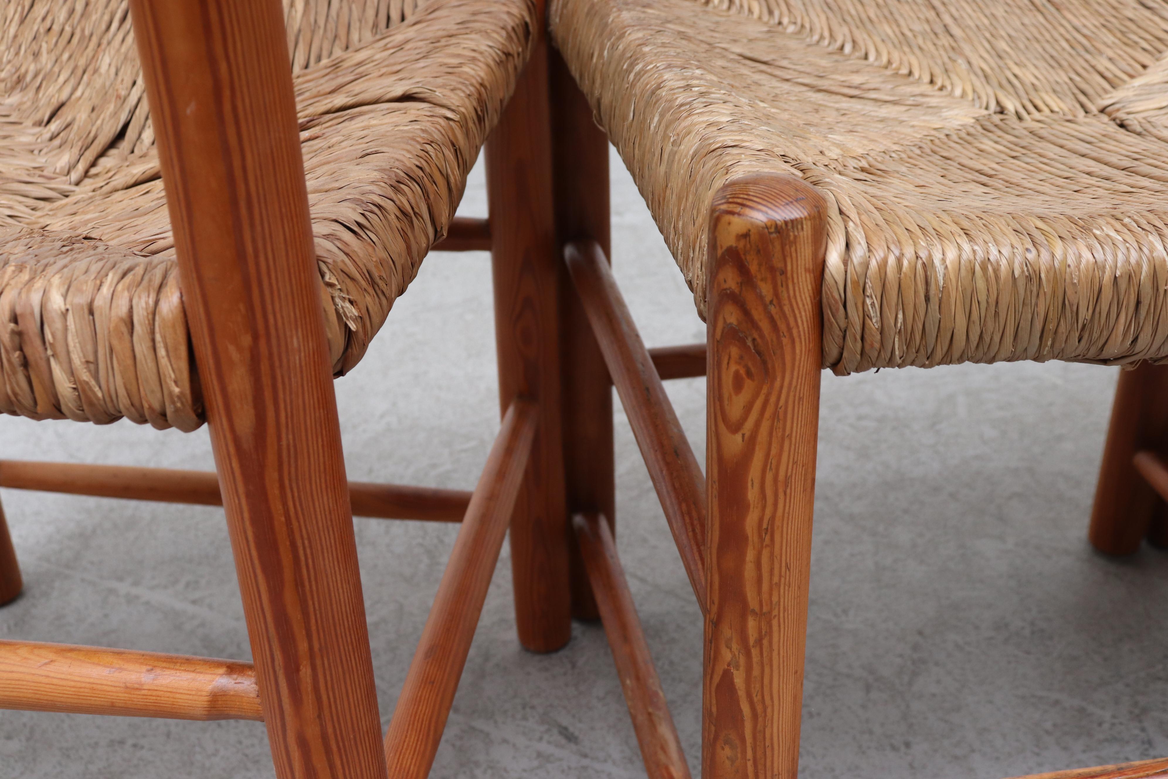 Set of 4 Charlotte Perriand Style Pine and Rush Dining Chairs 3