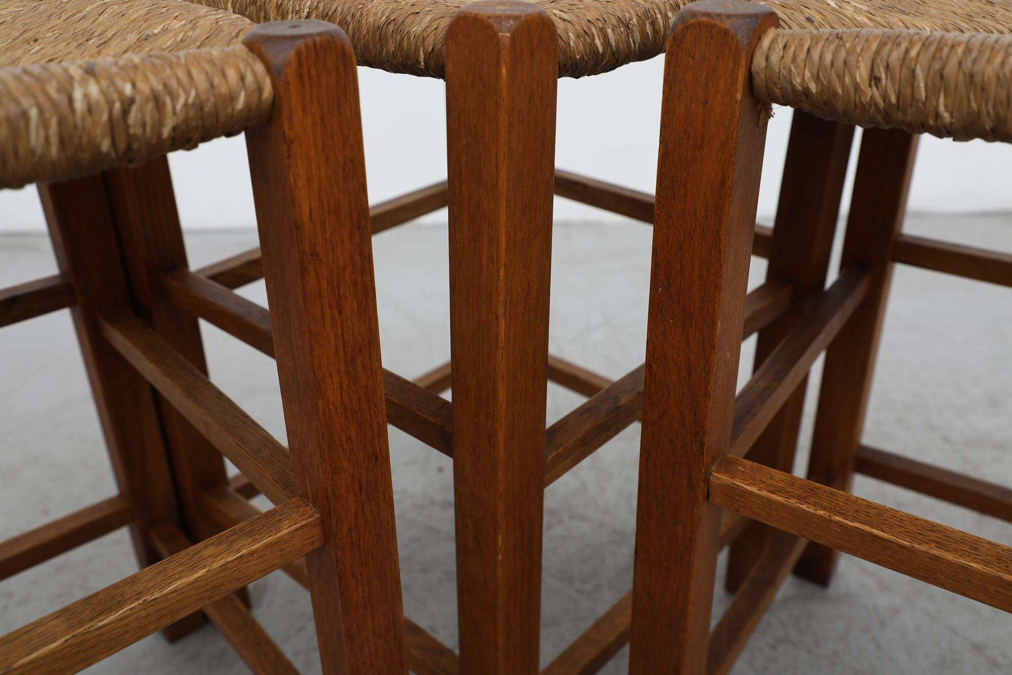 Set of 4 Charlotte Perriand Style Rush and Oak Stools 4