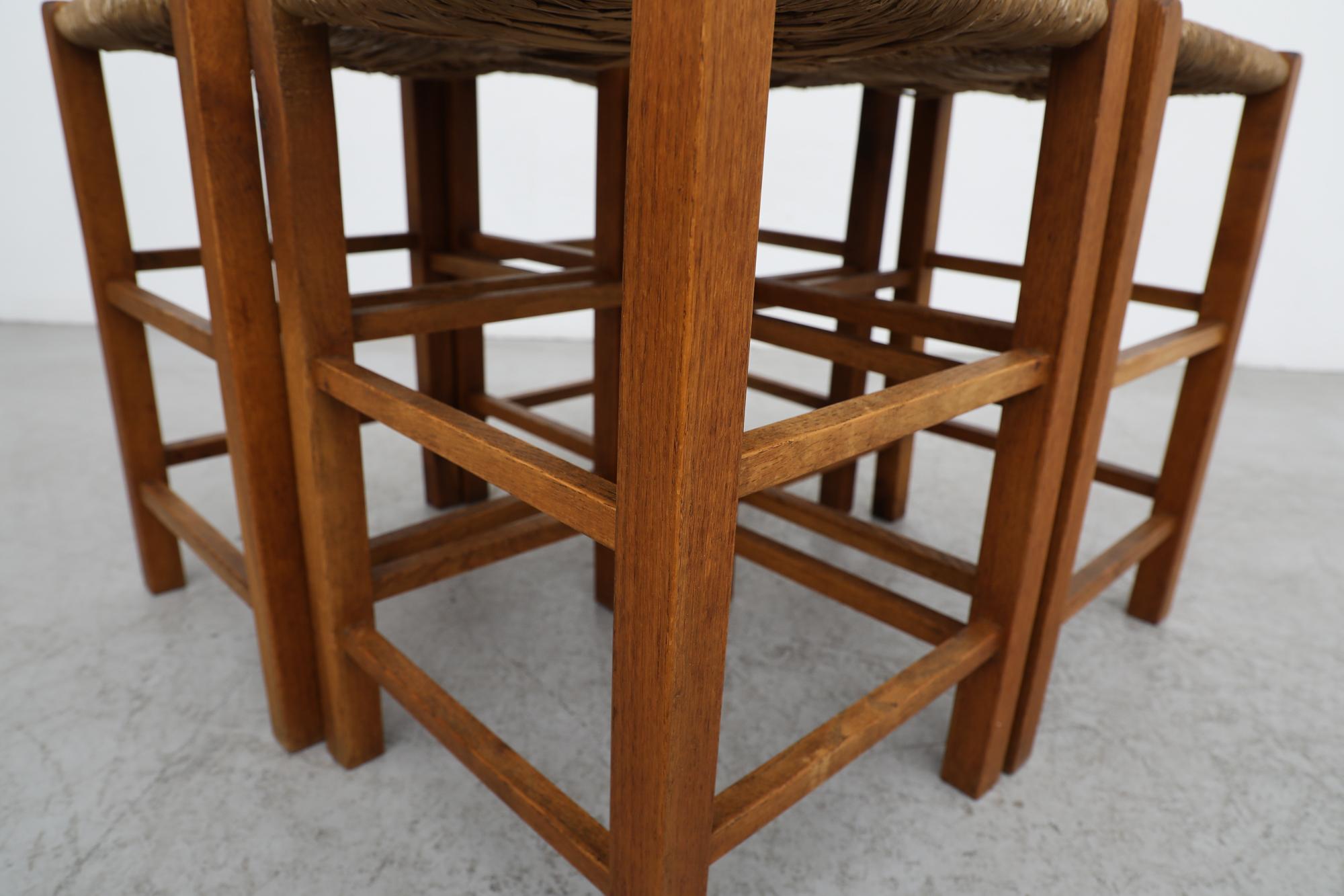 Set of 4 Charlotte Perriand Style Rush and Oak Stools 2