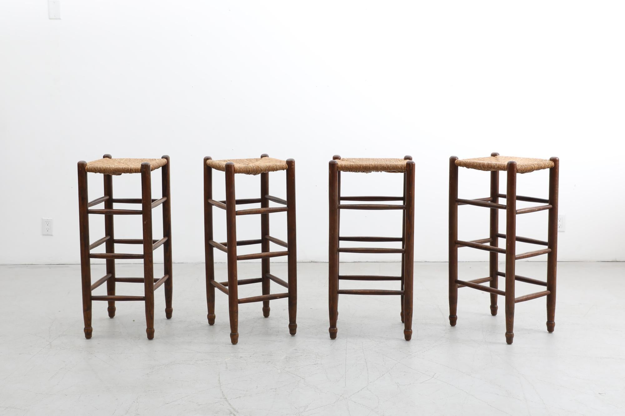 Set of 4 Charlotte Perriand Style Rush Bar Stools 13