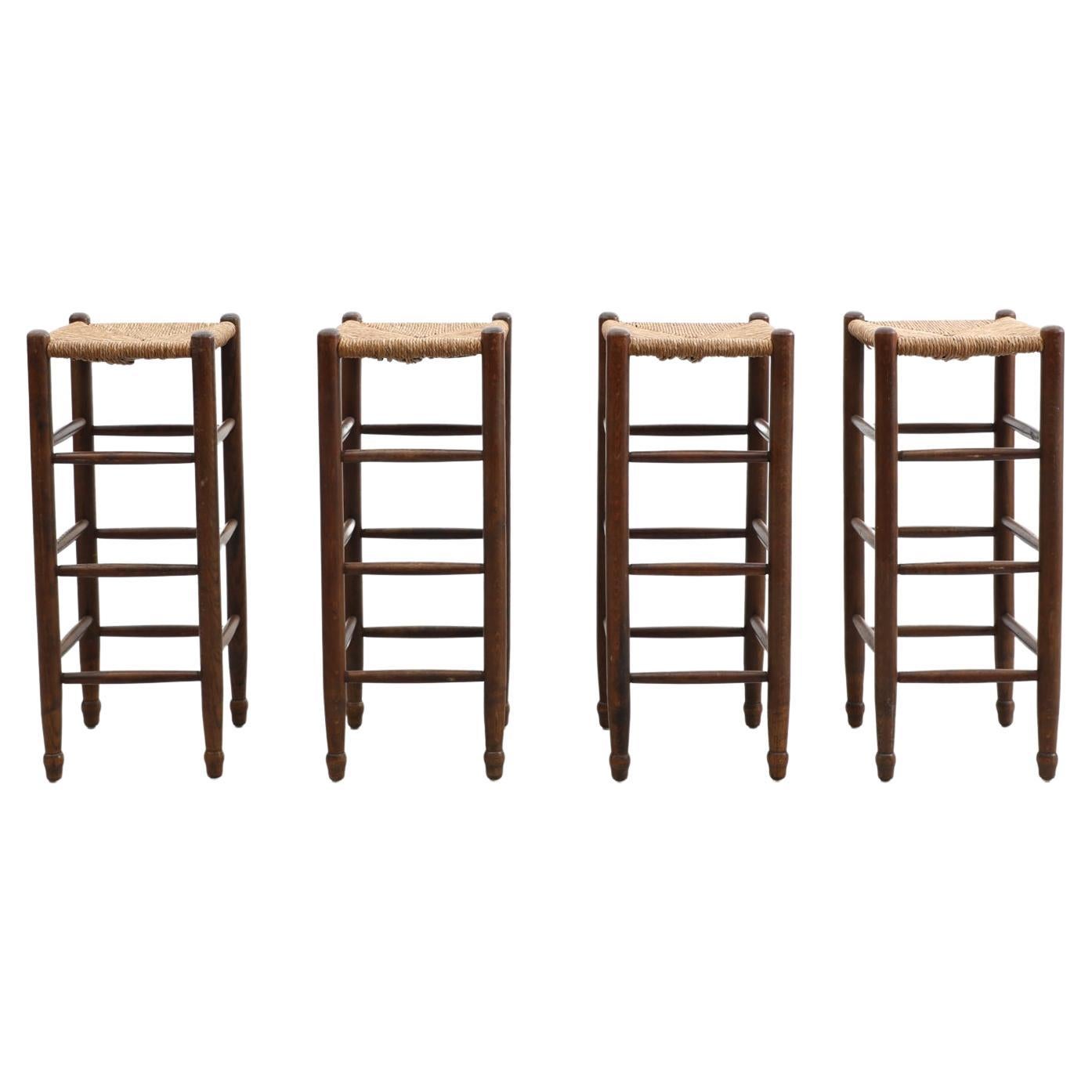 Set of 4 Charlotte Perriand Style Rush Bar Stools