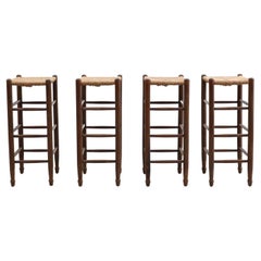 Set of 4 Charlotte Perriand Style Rush Bar Stools