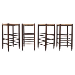 Set of 4 Charlotte Perriand Style Rush Stools