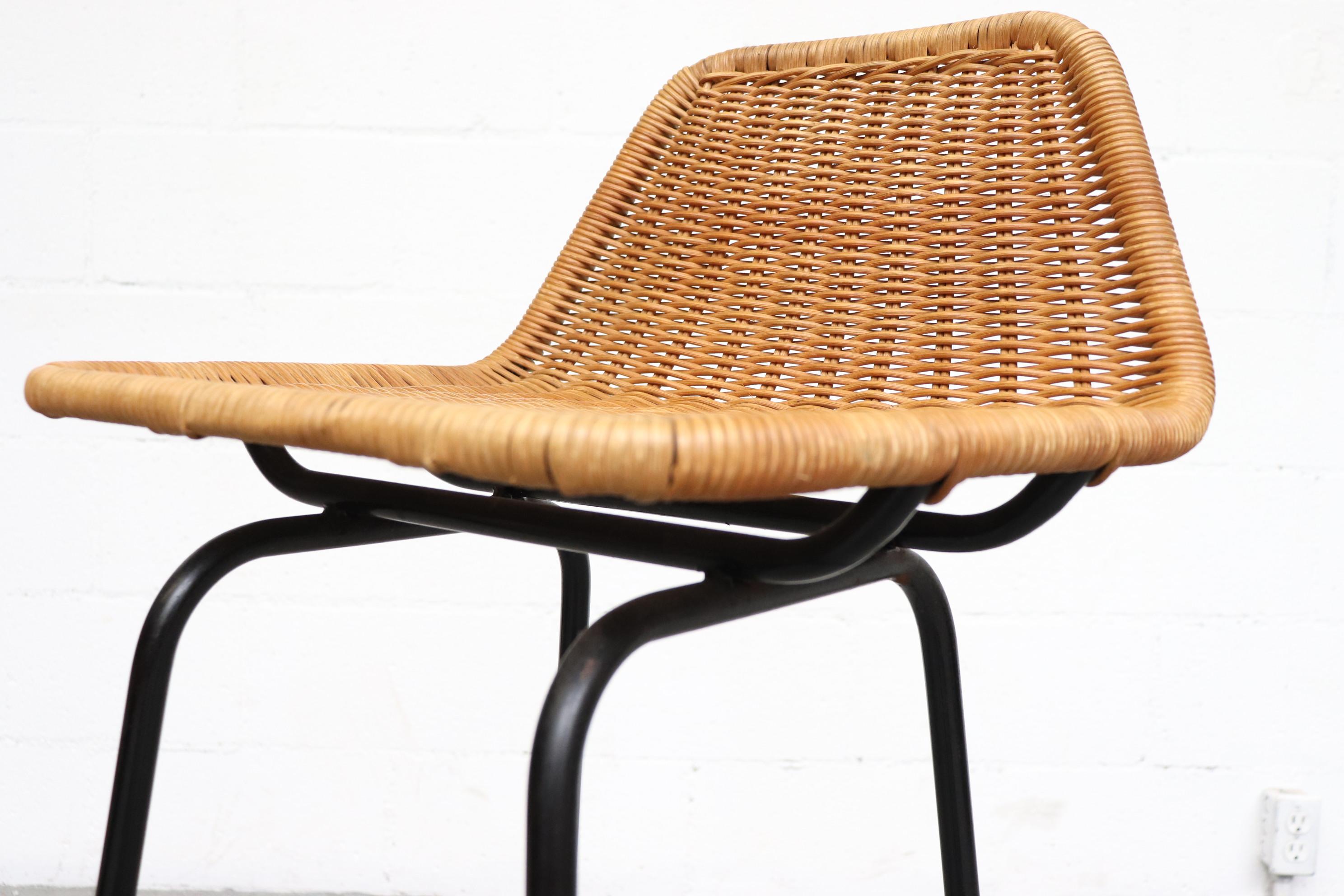 Set of 4 Charlotte Perriand Style Wicker and Chrome Bar Stools 3