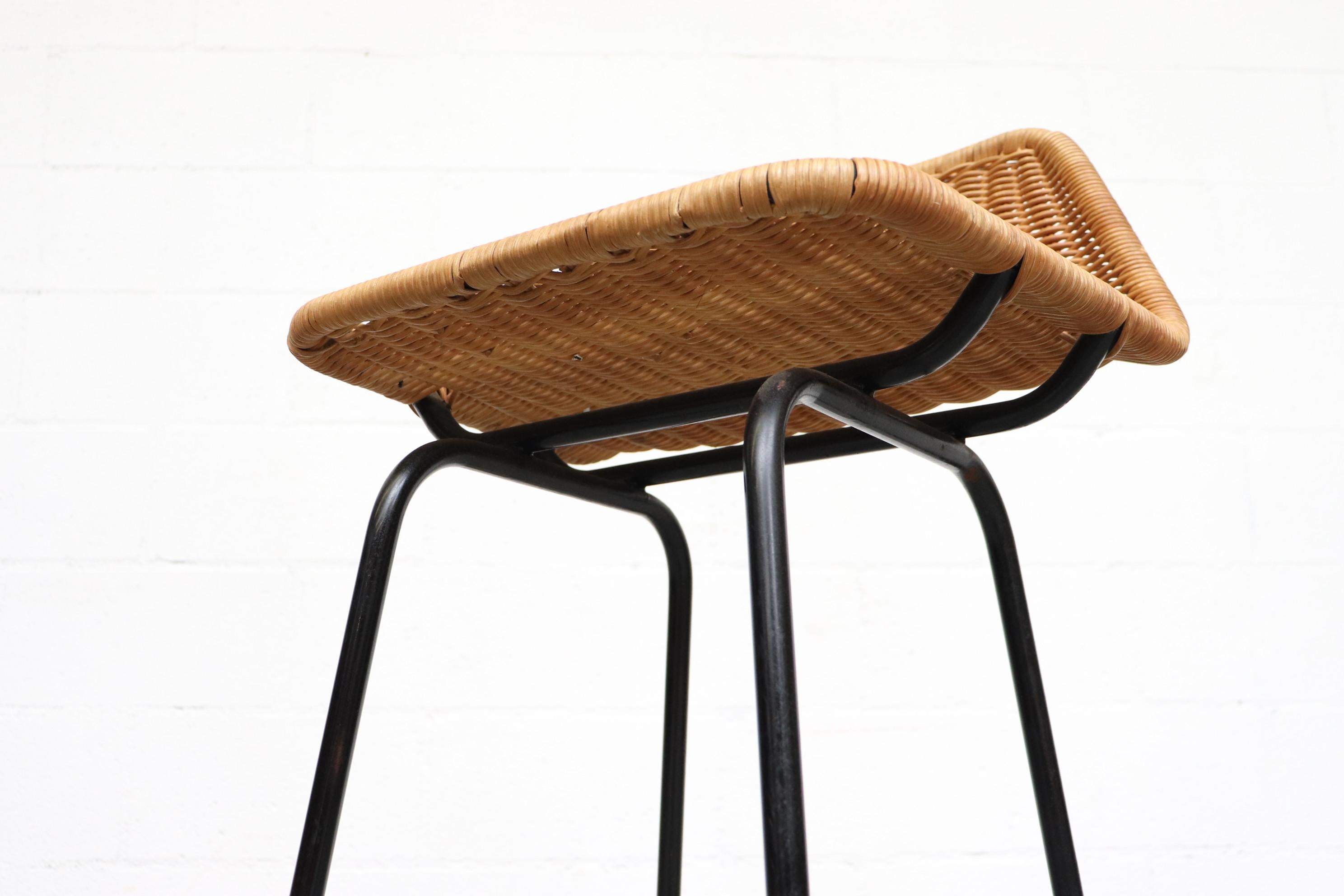 Set of 4 Charlotte Perriand Style Wicker and Chrome Bar Stools 4