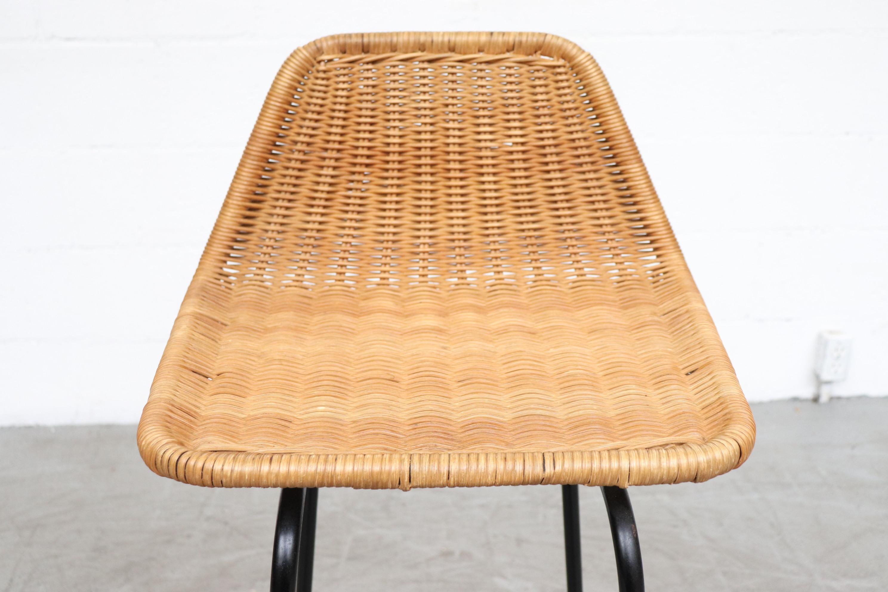Set of 4 Charlotte Perriand Style Wicker and Chrome Bar Stools 1