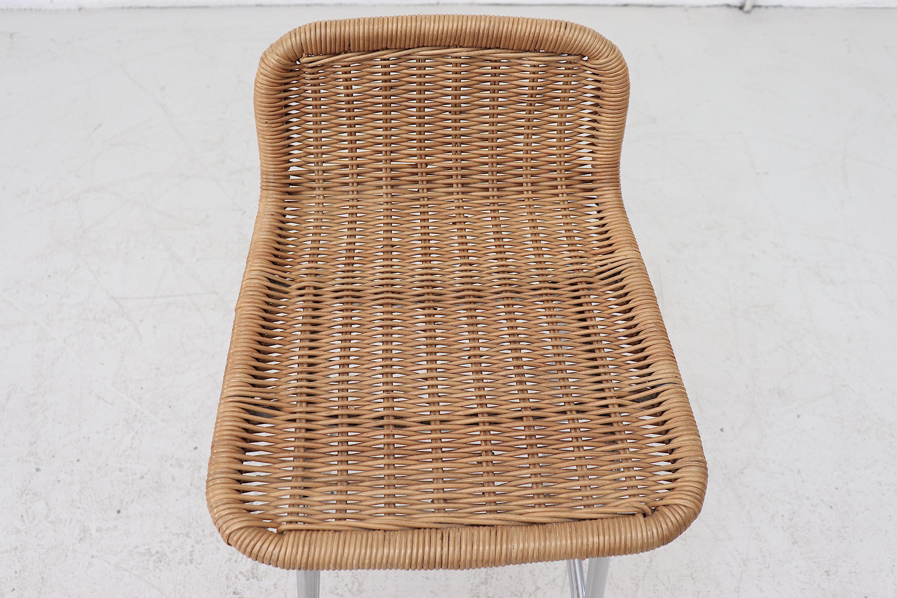 Rattan Set of 4 Charlotte Perriand Style Wicker Bar Stools