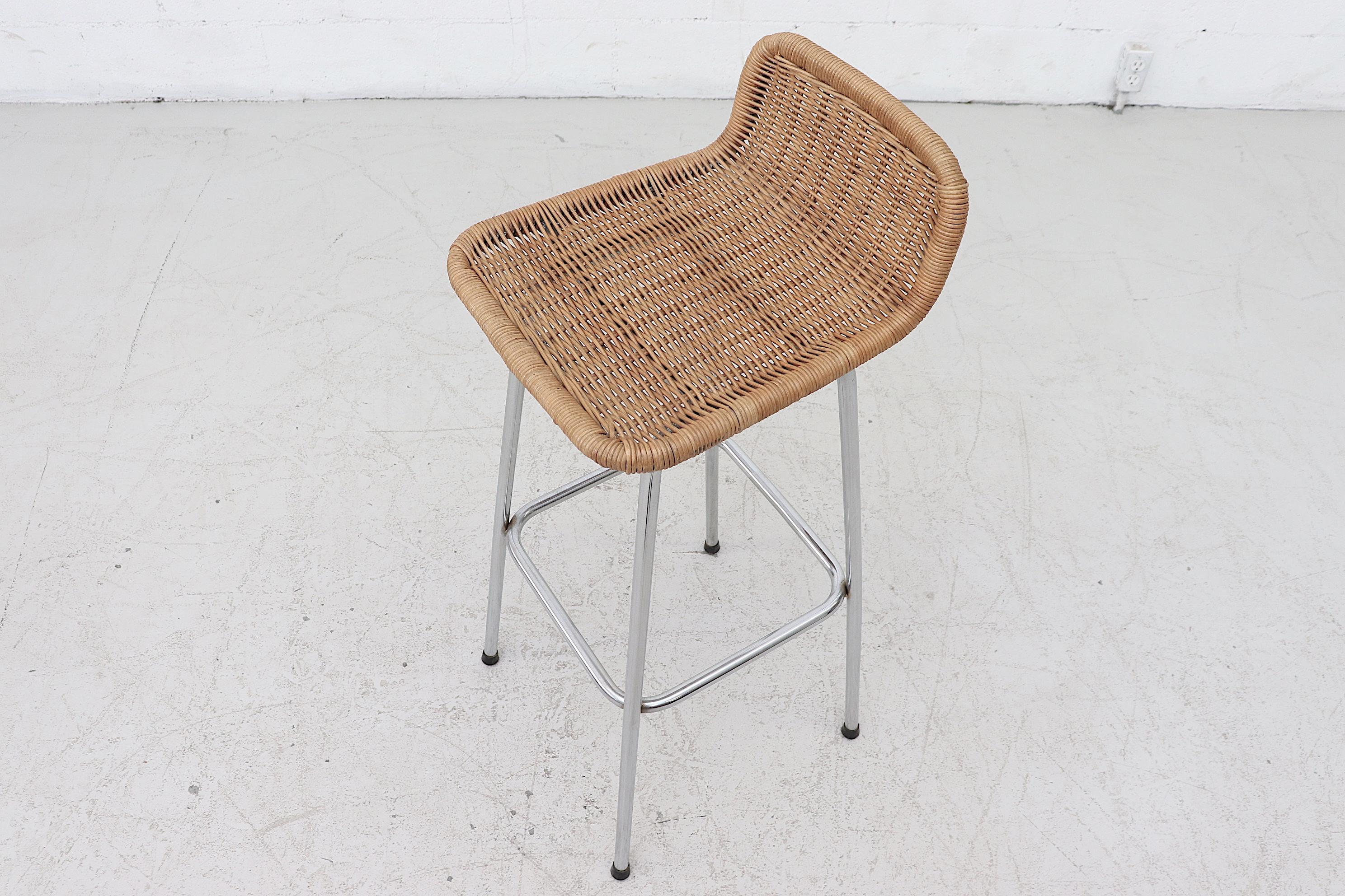 Late 20th Century Set of 4 Charlotte Perriand Style Wicker Bar Stools