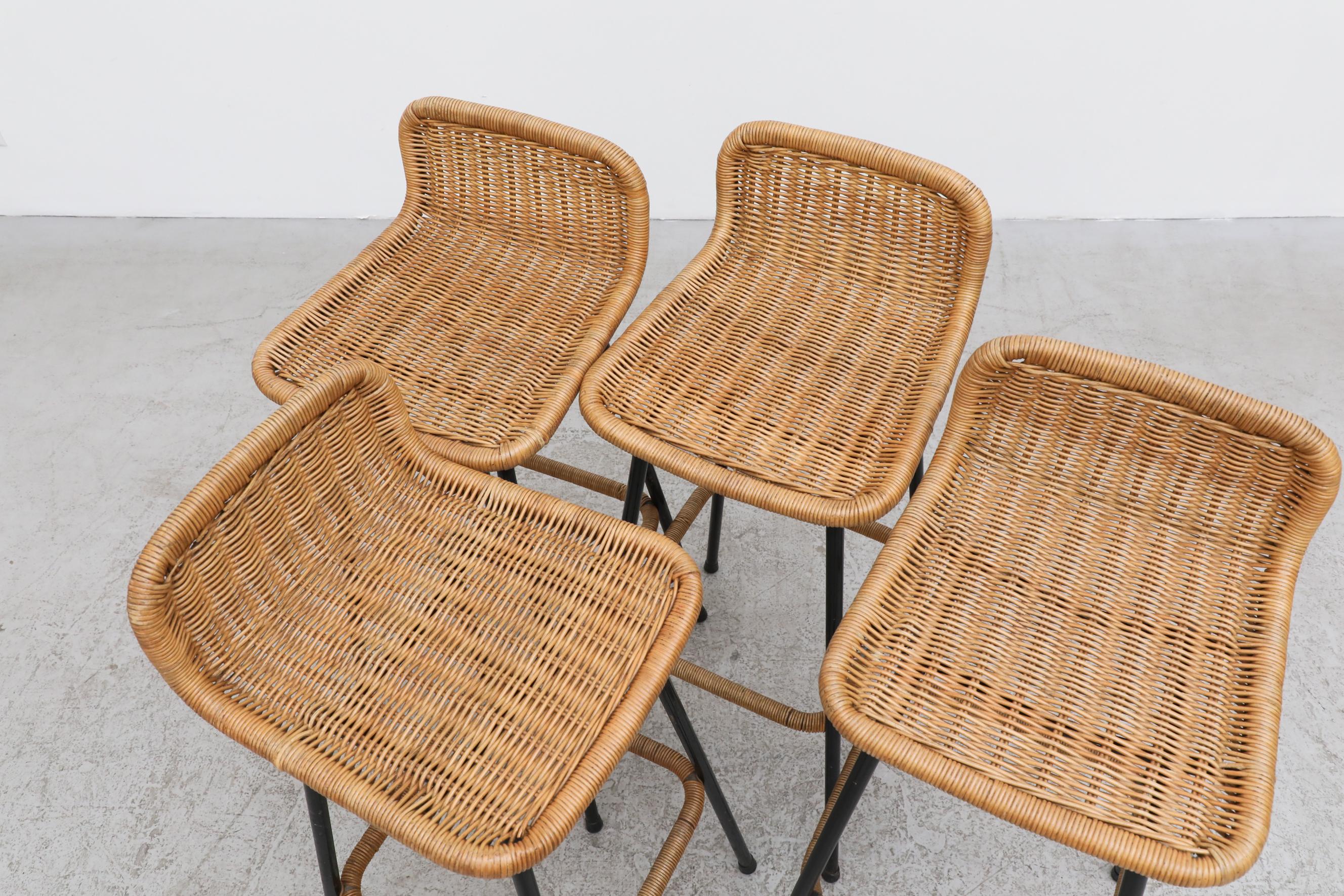 Set of 4 Charlotte Perriand Style Wicker Bar Stools with Rattan Footrest 6