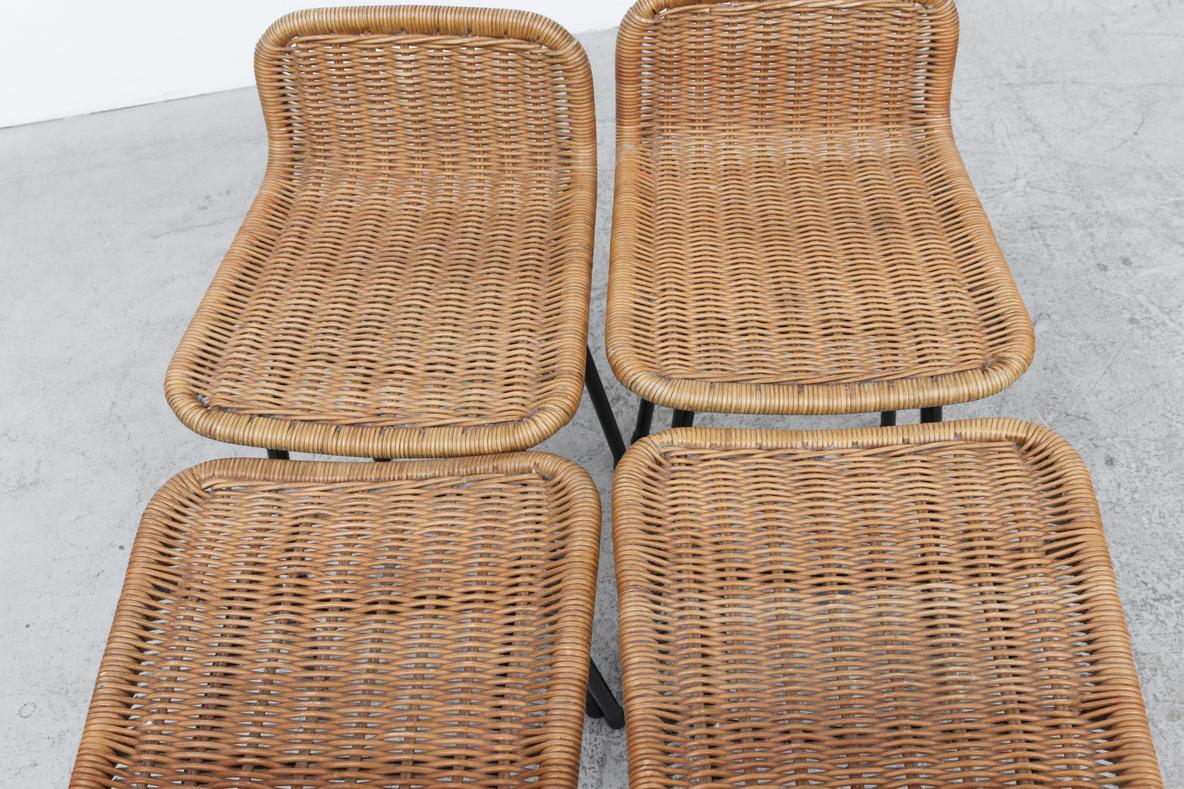 Mid-Century Modern Set of 4 Charlotte Perriand Style Wicker Table or Counter Height Stools For Sale