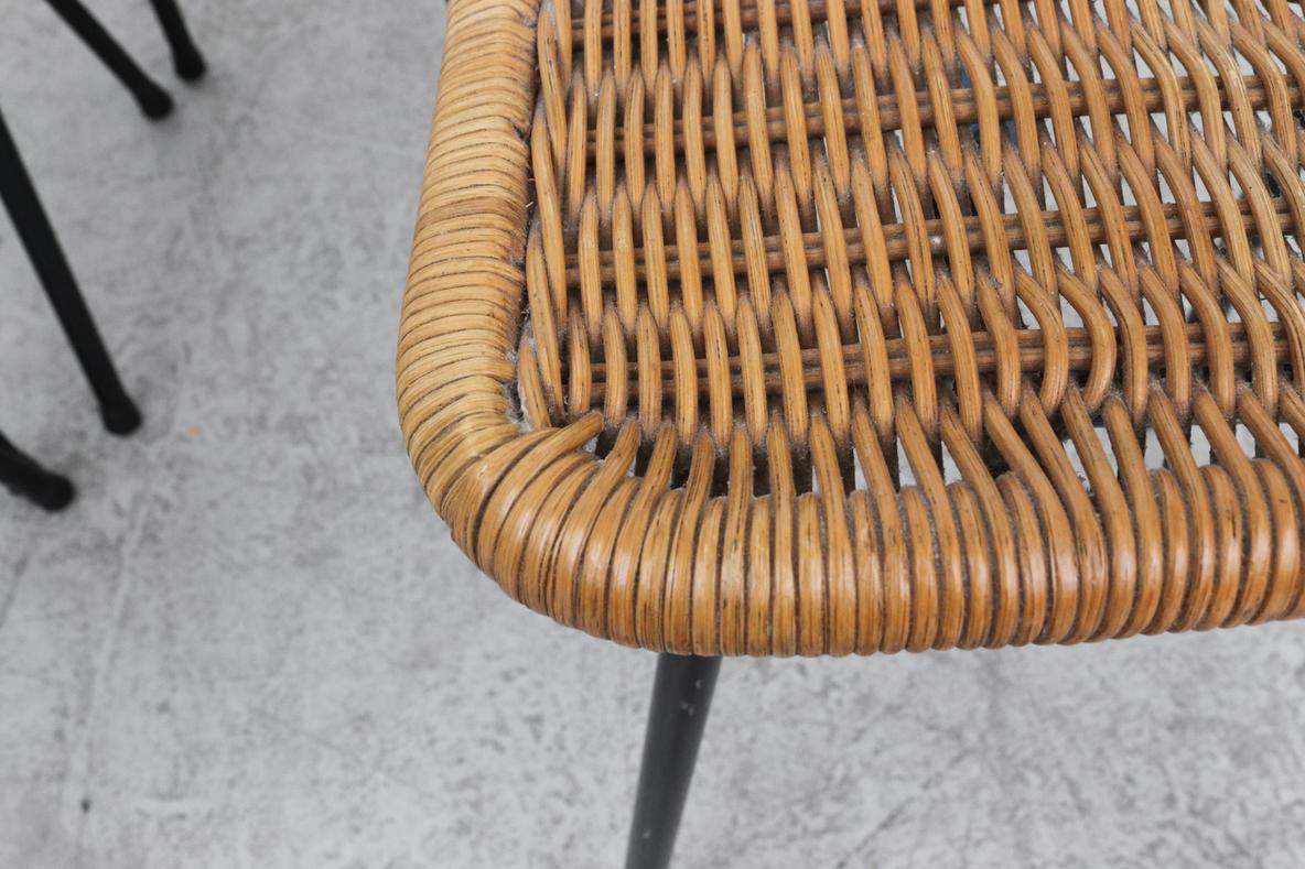 Mid-20th Century Set of 4 Charlotte Perriand Style Wicker Table or Counter Height Stools