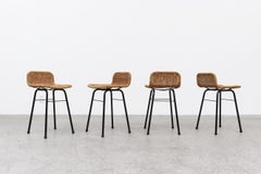 Set of 4 Charlotte Perriand Style Wicker Table or Counter Stools