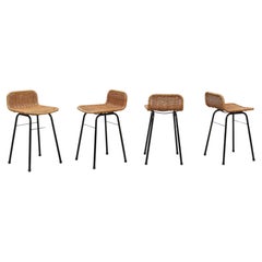 Ensemble de 4 tabourets de table ou de comptoir en osier de style Charlotte Perriand