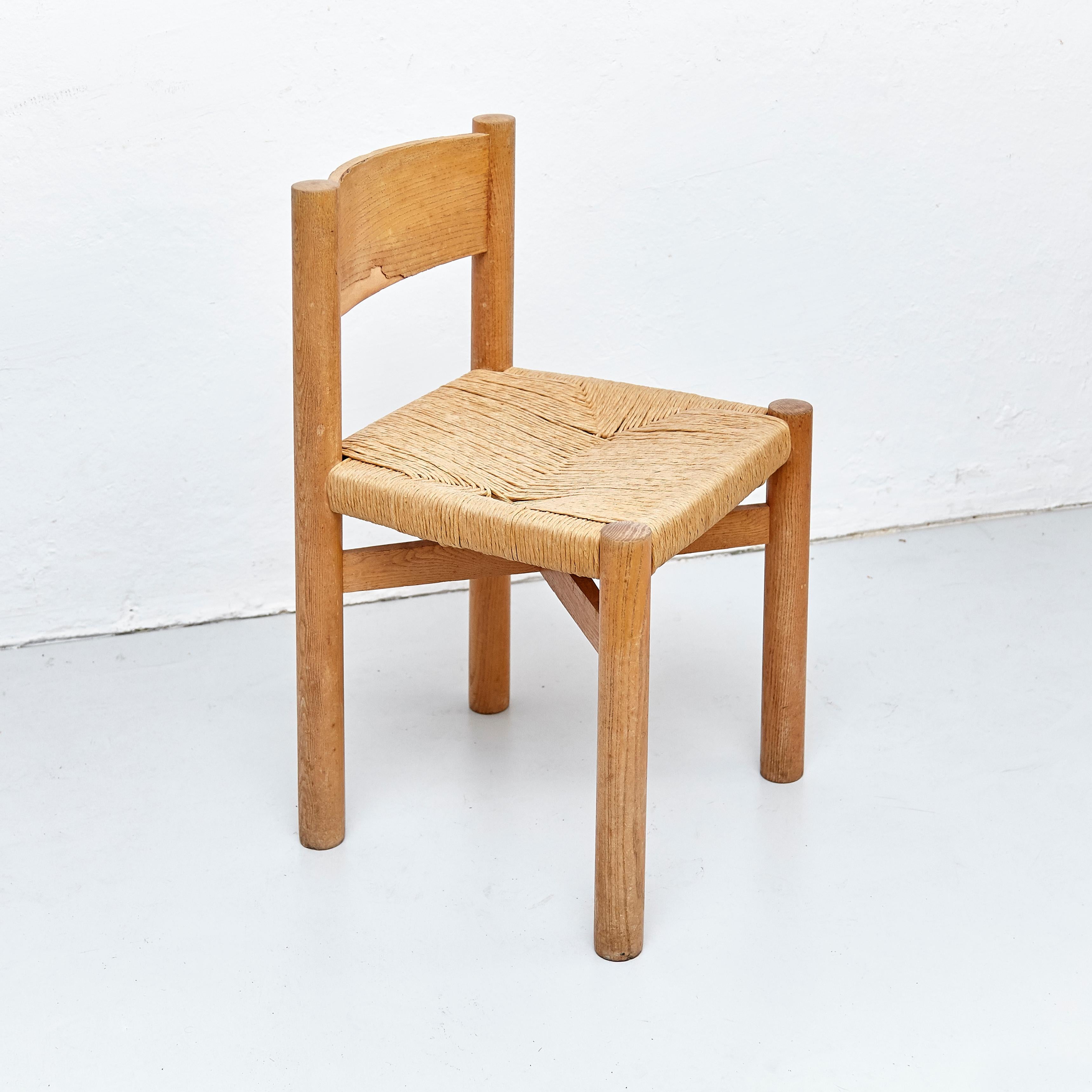 Set of 4 Charlotte Perriand Mid-Century Modern Wood Rattan Meribel French Chairs 6