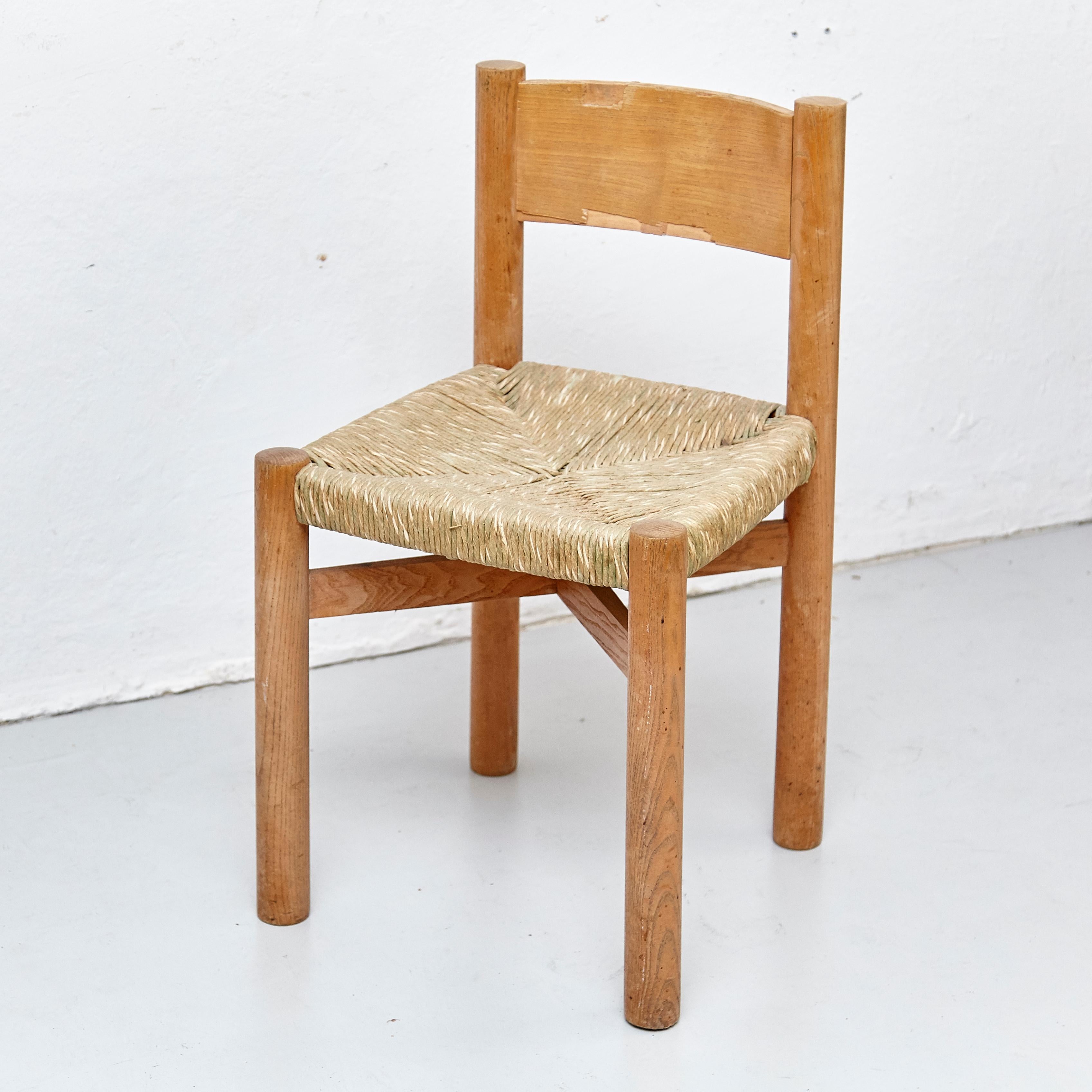 Set of 4 Charlotte Perriand Mid-Century Modern Wood Rattan Meribel French Chairs 9