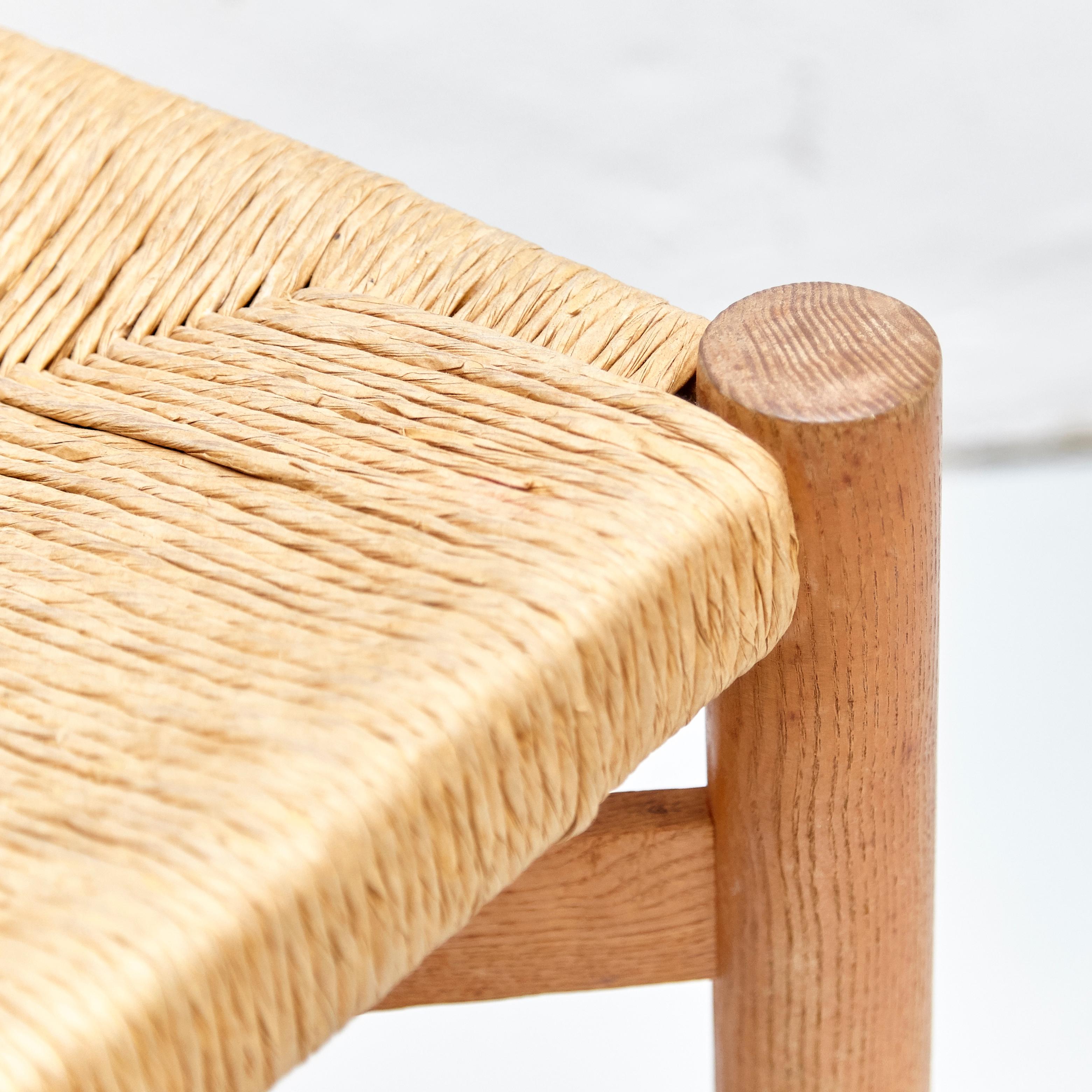 Set of 4 Charlotte Perriand Mid-Century Modern Wood Rattan Meribel French Chairs 14