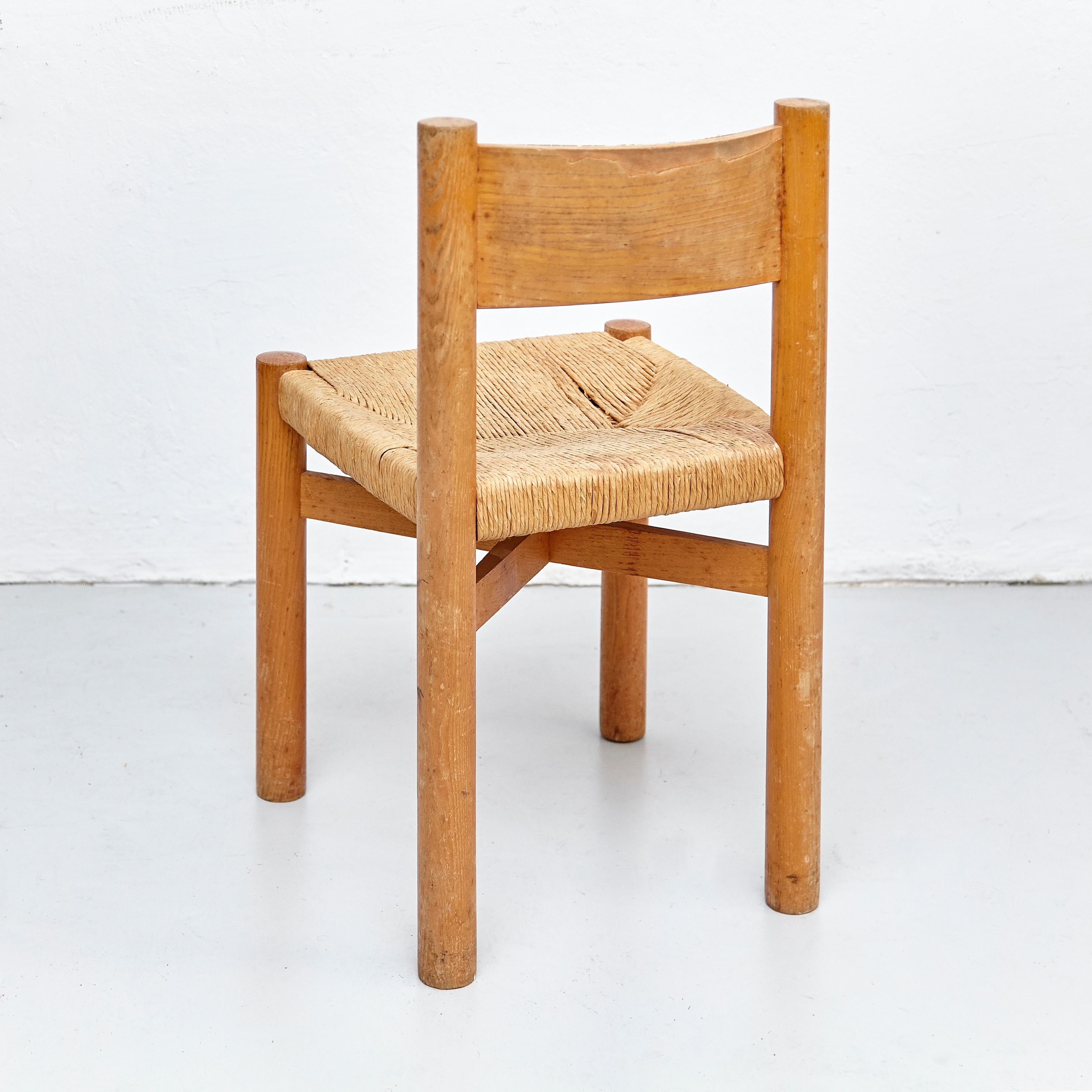 Set of 4 Charlotte Perriand Mid-Century Modern Wood Rattan Meribel French Chairs 5