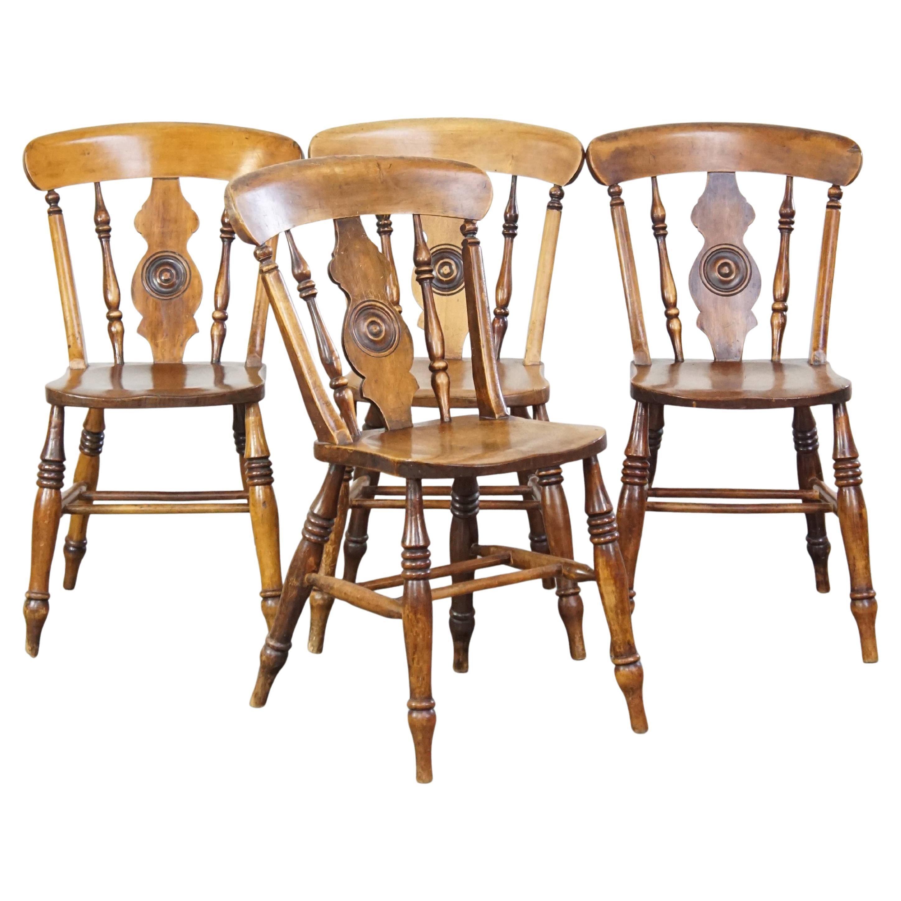 Set of 4 charming antique English dining chairs from the mid-19th century