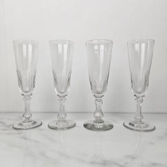 Set of 4 Charming French Hand-Blown Champagne Flutes, circa 1890