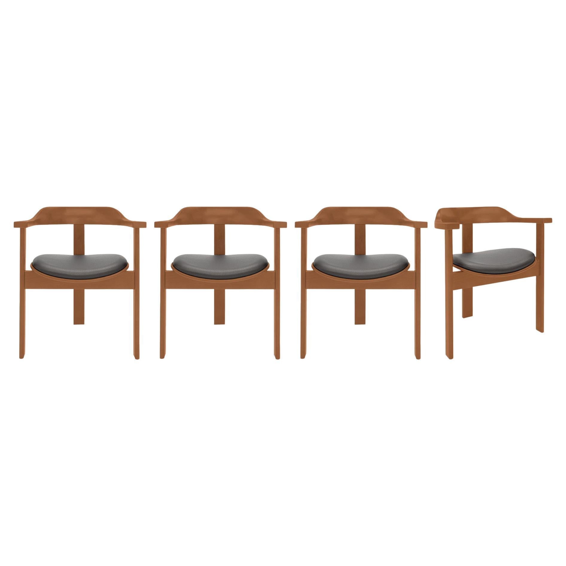 Ensemble de 4 fauteuils Haussmann en châtaignier de Robert & Trix Haussmann, Design, 1964