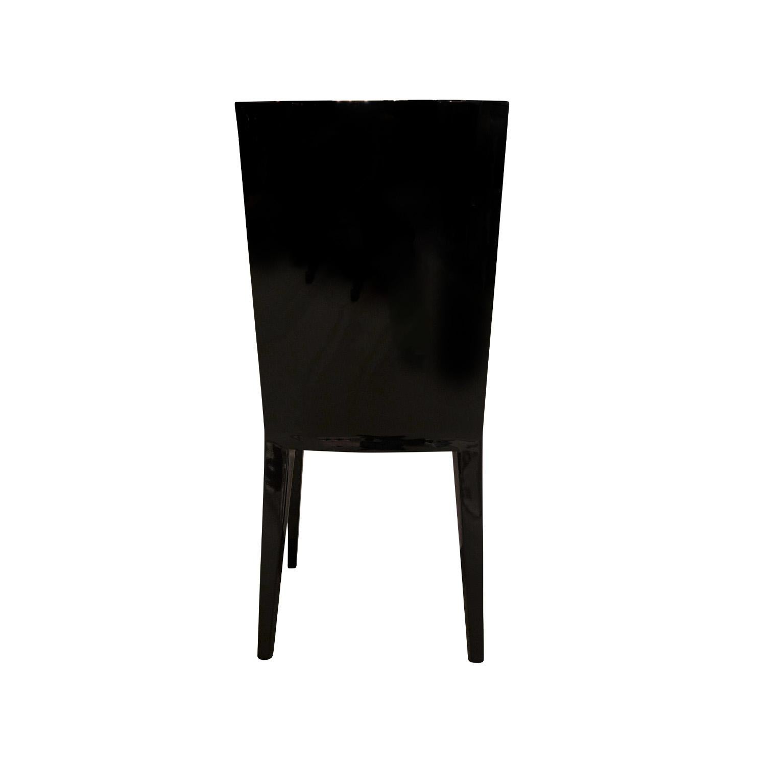 Hand-Crafted Set of 4 Chic Game/Dining Chairs in Black Lacquer with Bone Inlays 1980s