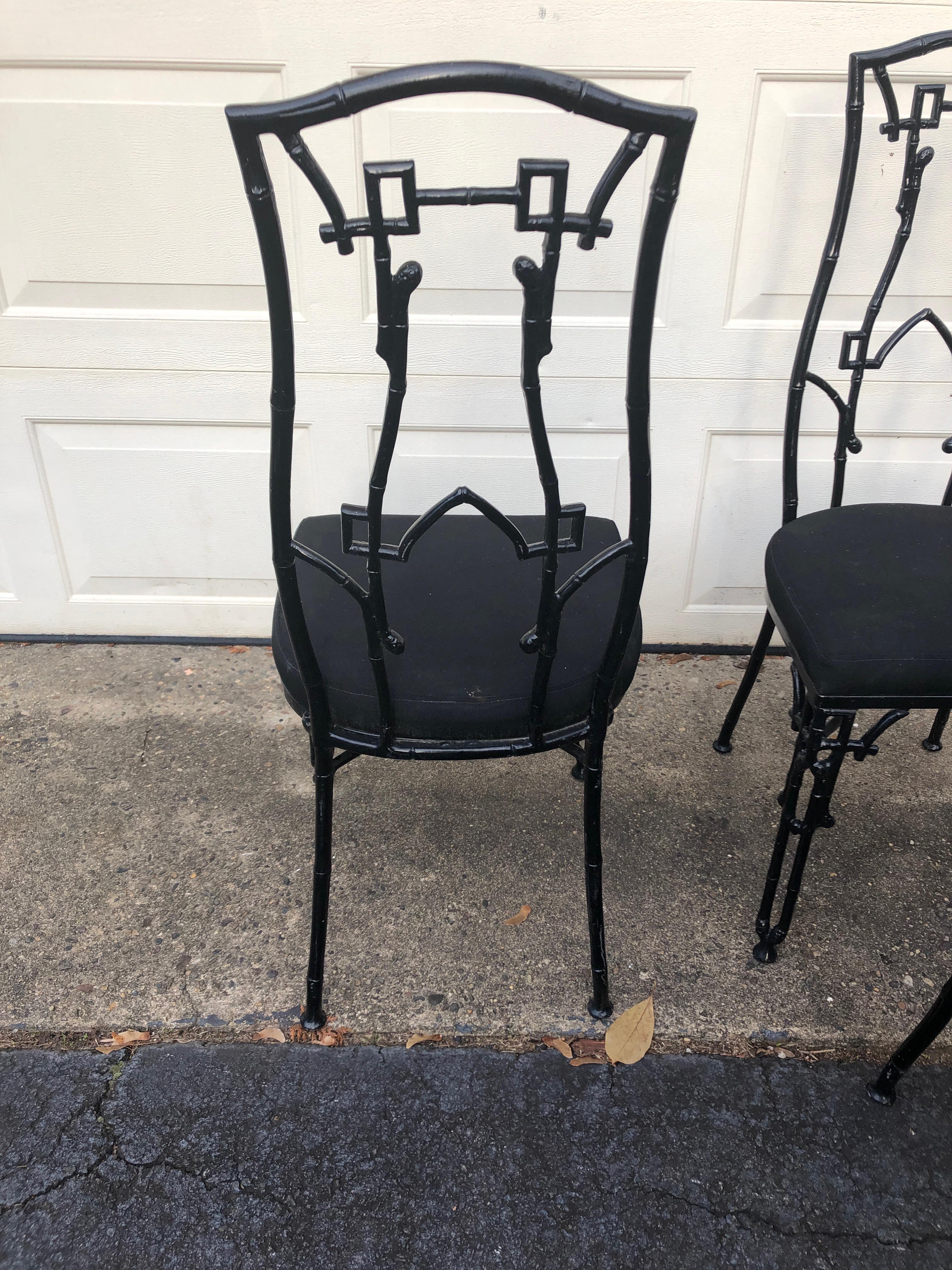 Set of 4 Chic Iron Chinoiserie Style Patio Side Chairs 5