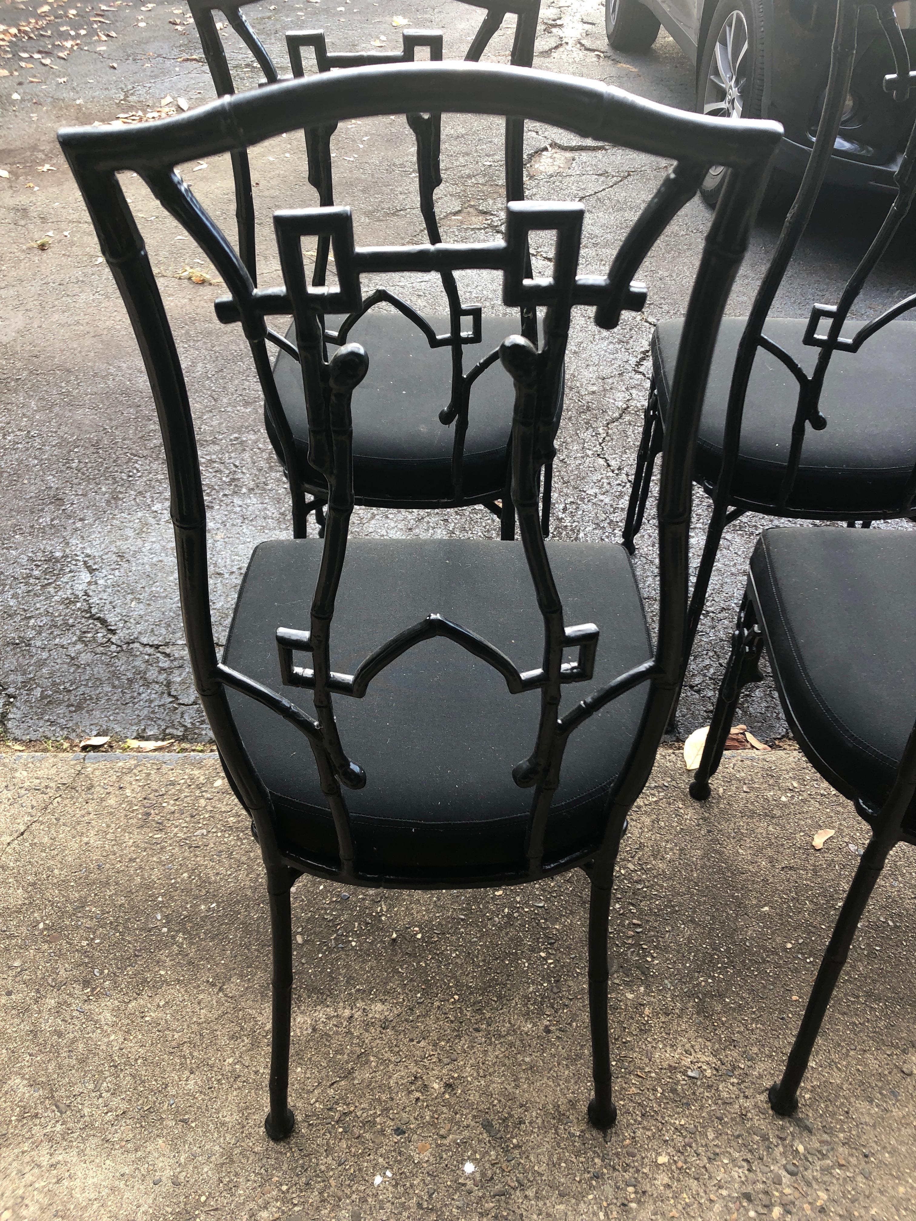 American Set of 4 Chic Iron Chinoiserie Style Patio Side Chairs