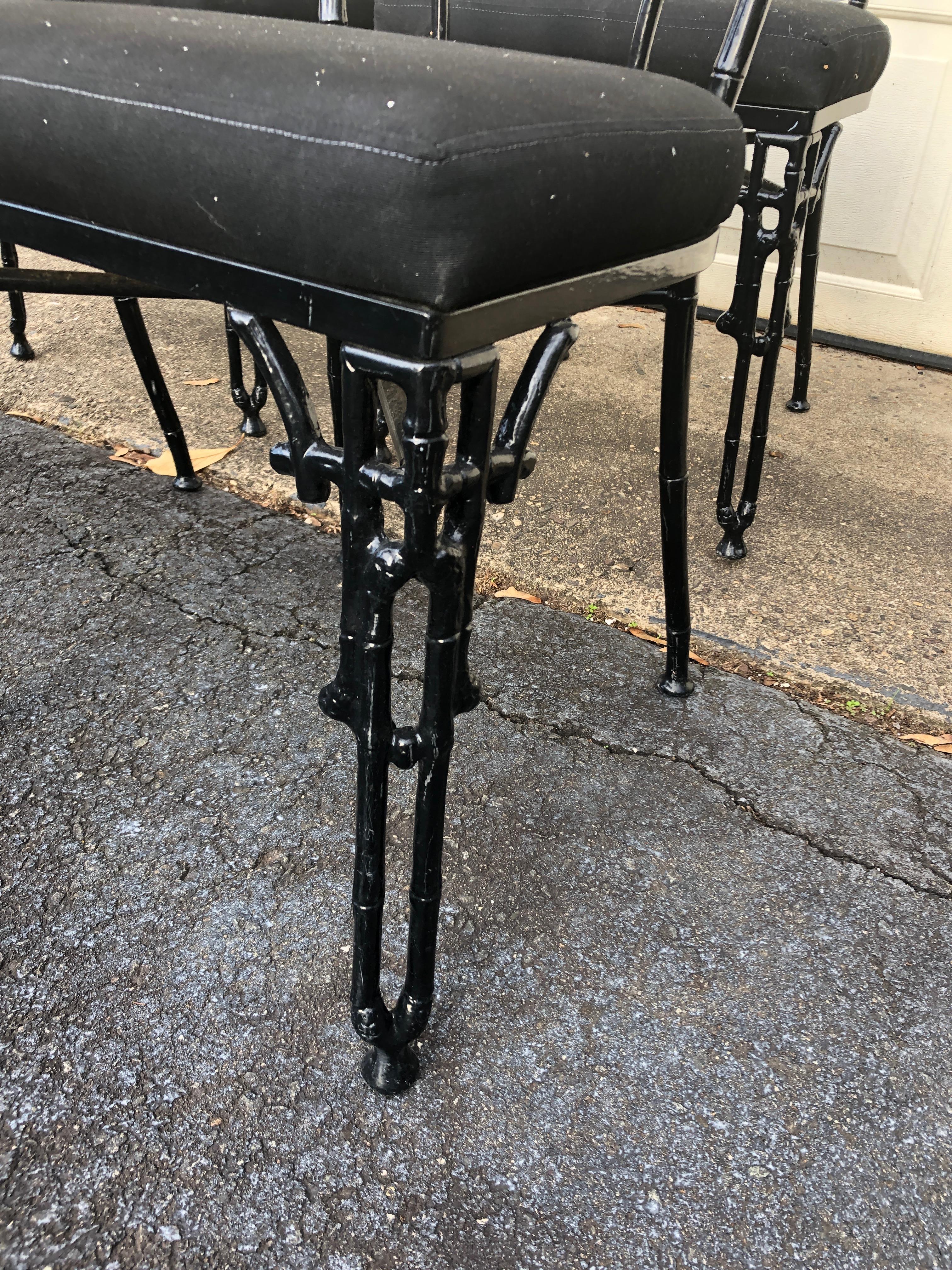 Mid-20th Century Set of 4 Chic Iron Chinoiserie Style Patio Side Chairs