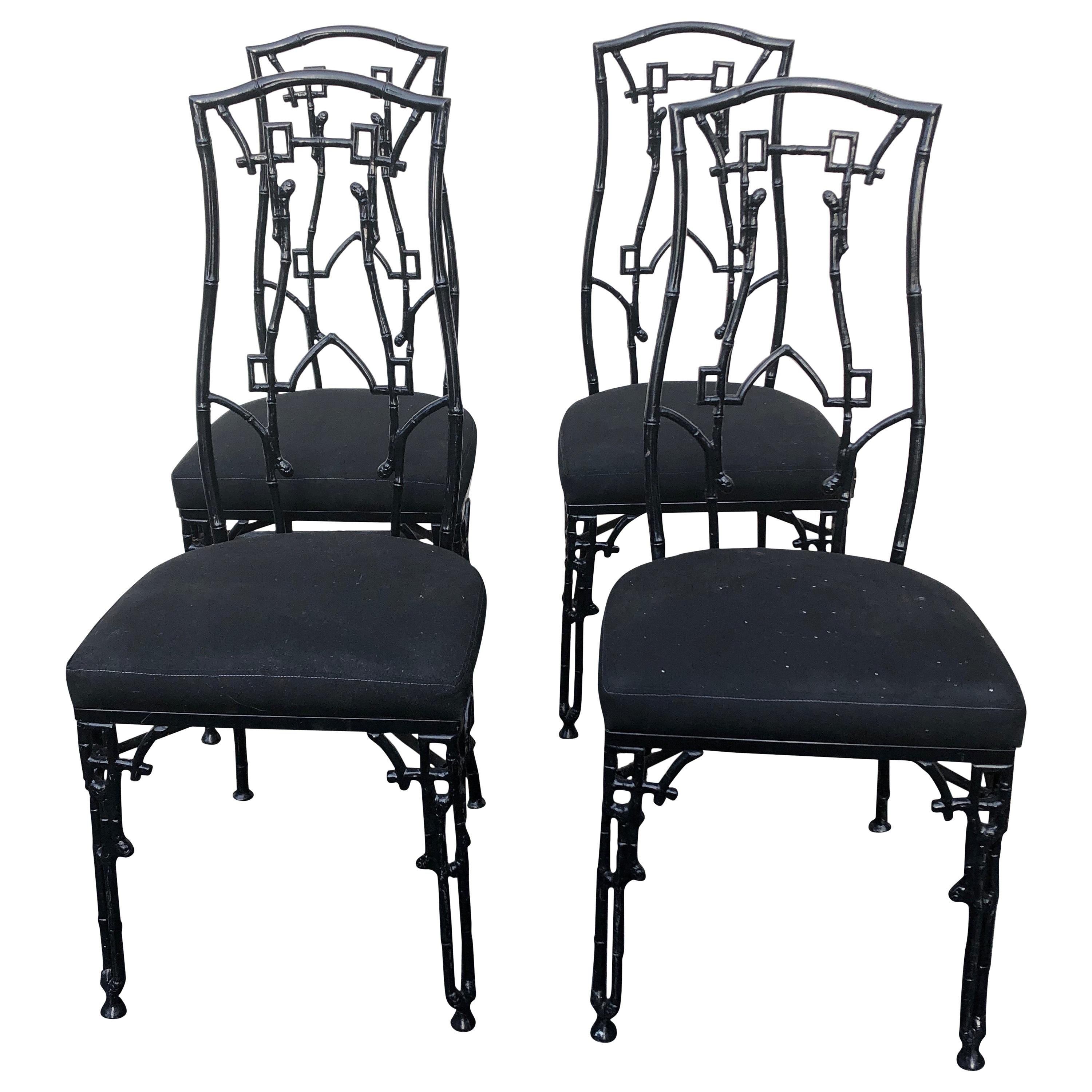 Set of 4 Chic Iron Chinoiserie Style Patio Side Chairs