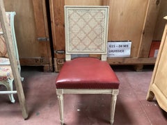 Set of 4 Chic Louis XVI Painted and Caned Dining Chairs with Leather Seats