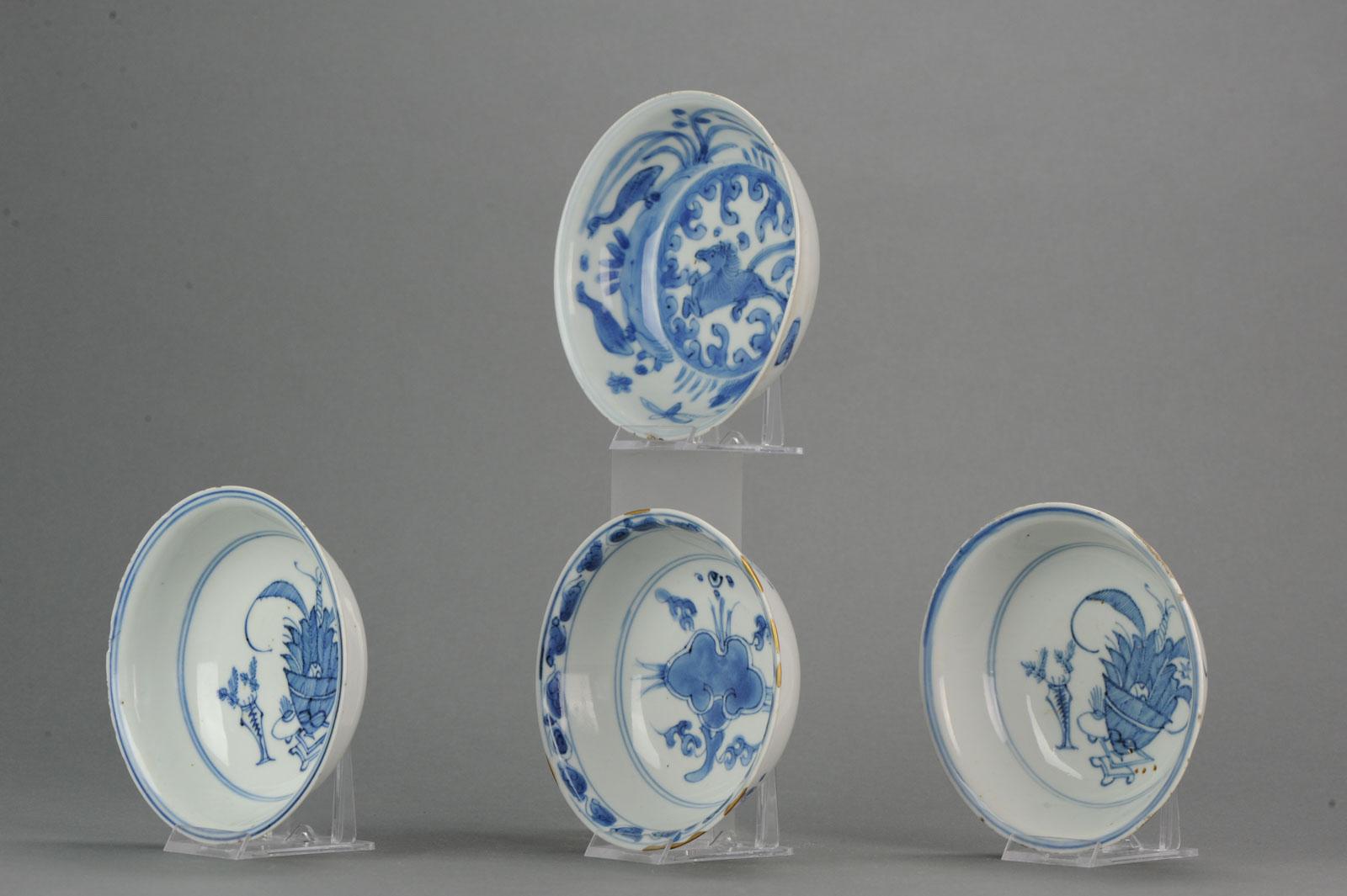 Set of 4 Chinese 16/17th Porcelain Ming China Bowls Horse & Valuables In Excellent Condition For Sale In Amsterdam, Noord Holland
