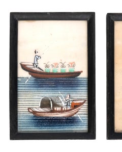 Set of 4 Chinese 19th Century Gouache Pith Paper Miniature Paintings C.1840