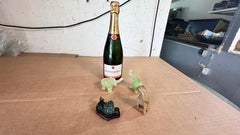 Set of 4 Chinese Animal Figurines in Jade and Onyx – Elephants, Lion & Dog, 20th